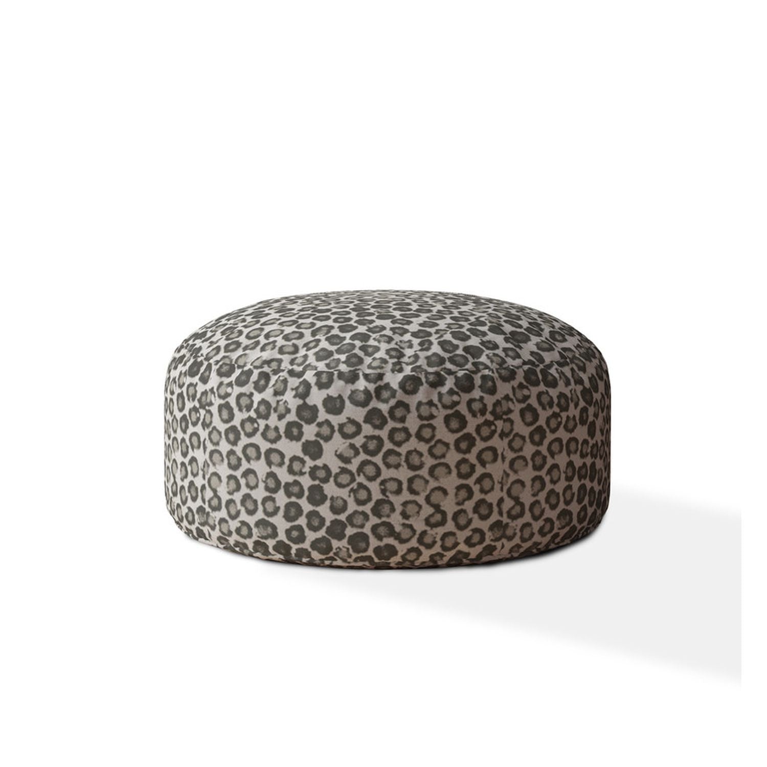 24" Beige Cotton Round Floral Pouf Ottoman-1