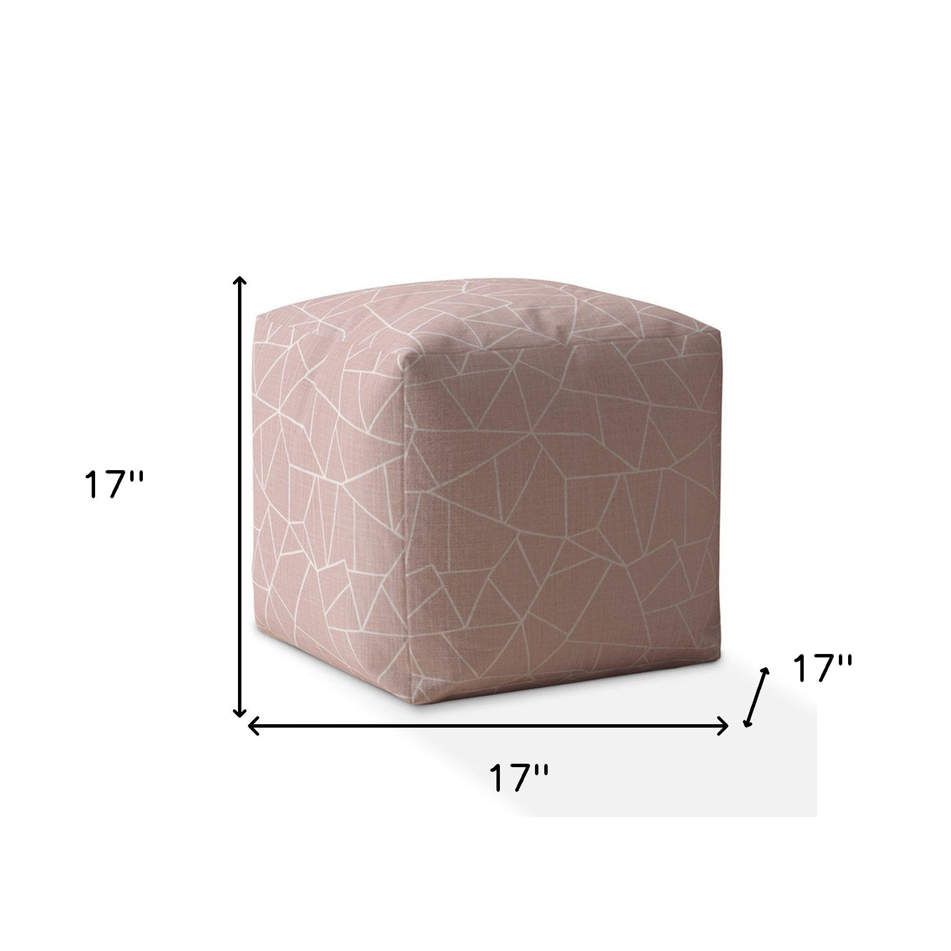 17" Pink Canvas Geometric Pouf Ottoman-4