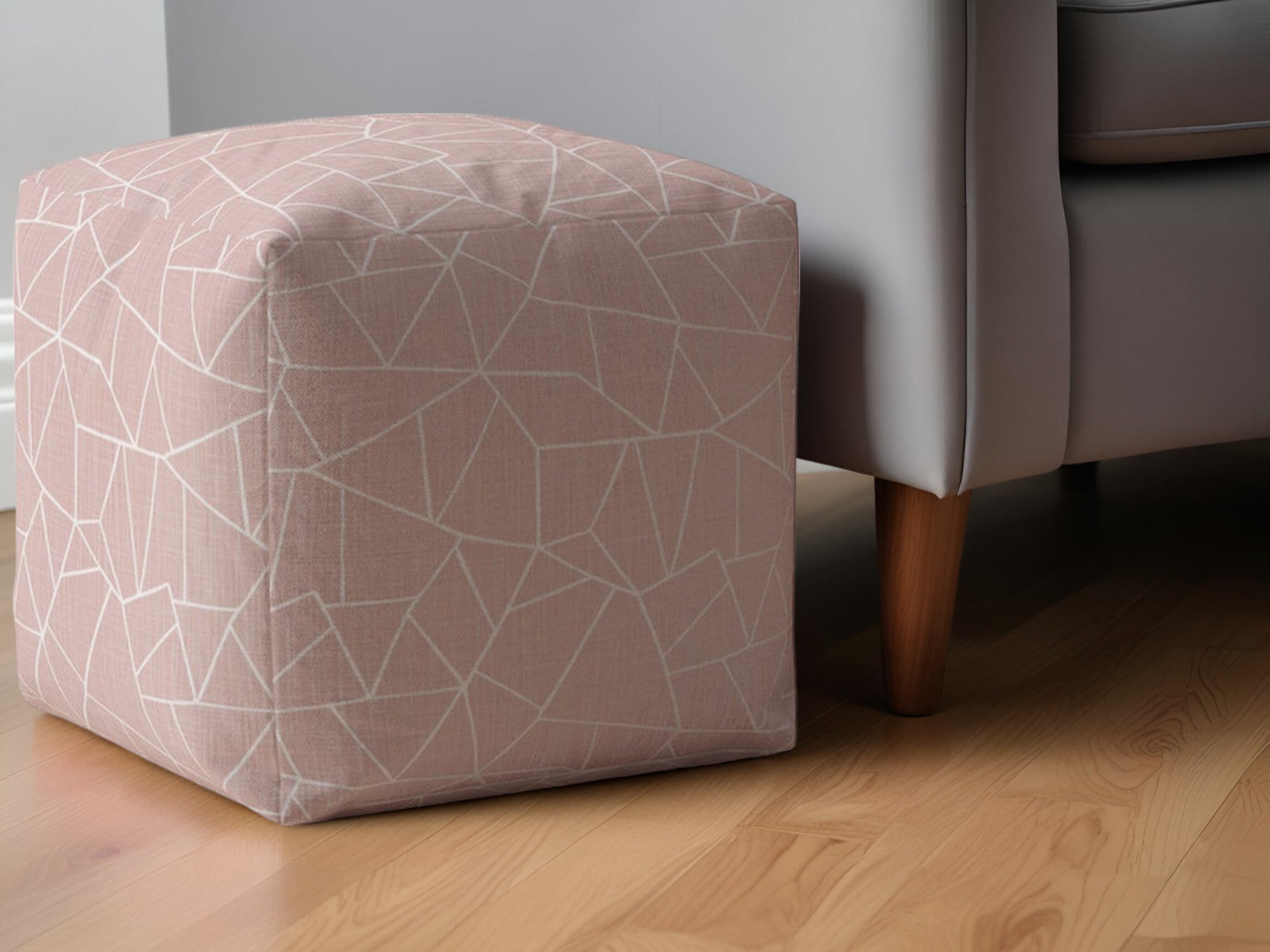 17" Pink Canvas Geometric Pouf Ottoman-0