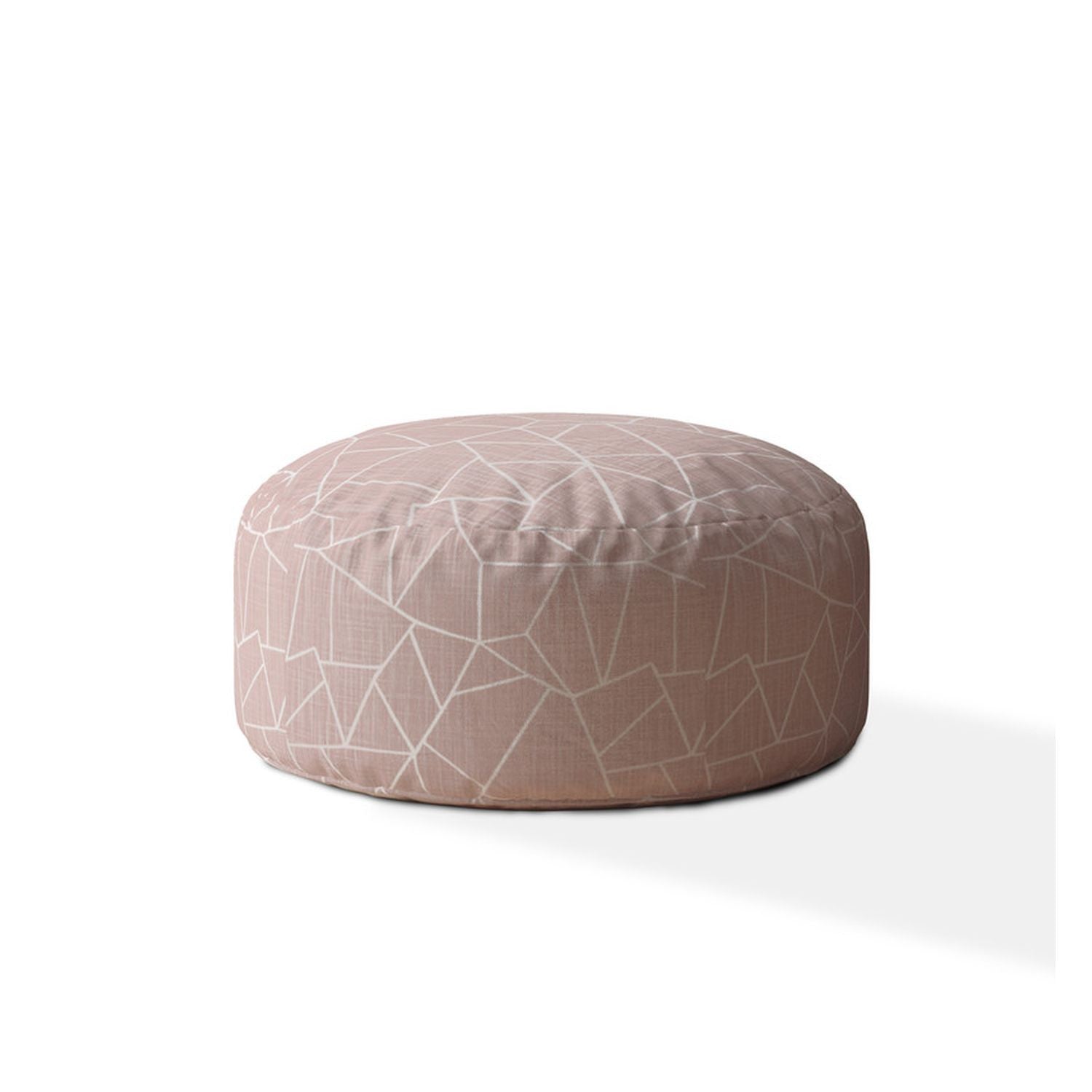 24" Pink Canvas Round Geometric Pouf Ottoman-1