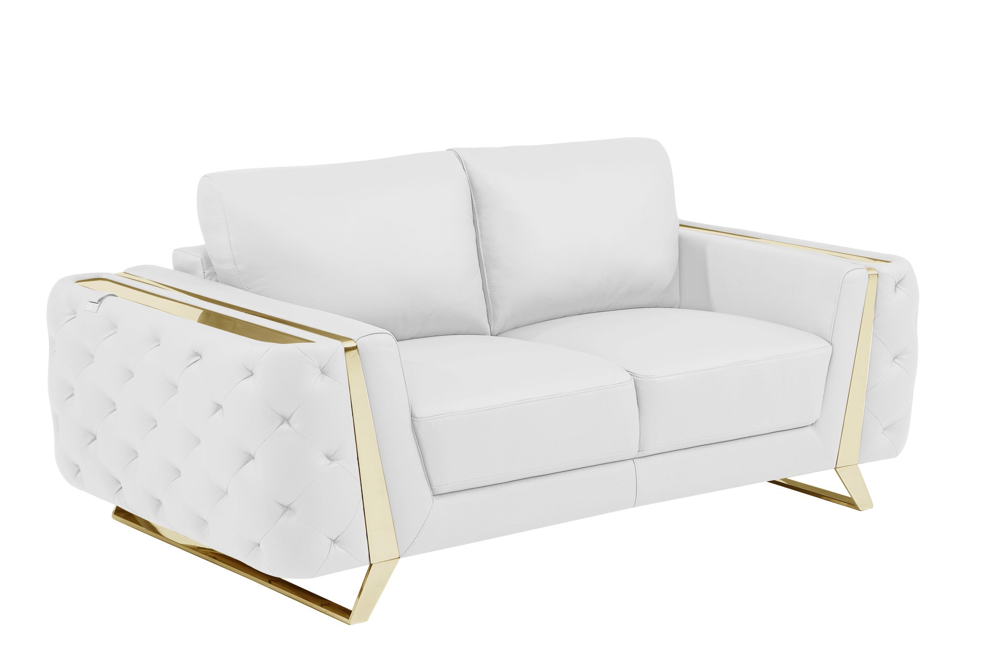 72" White And Gold Genuine Leather Loveseat-0