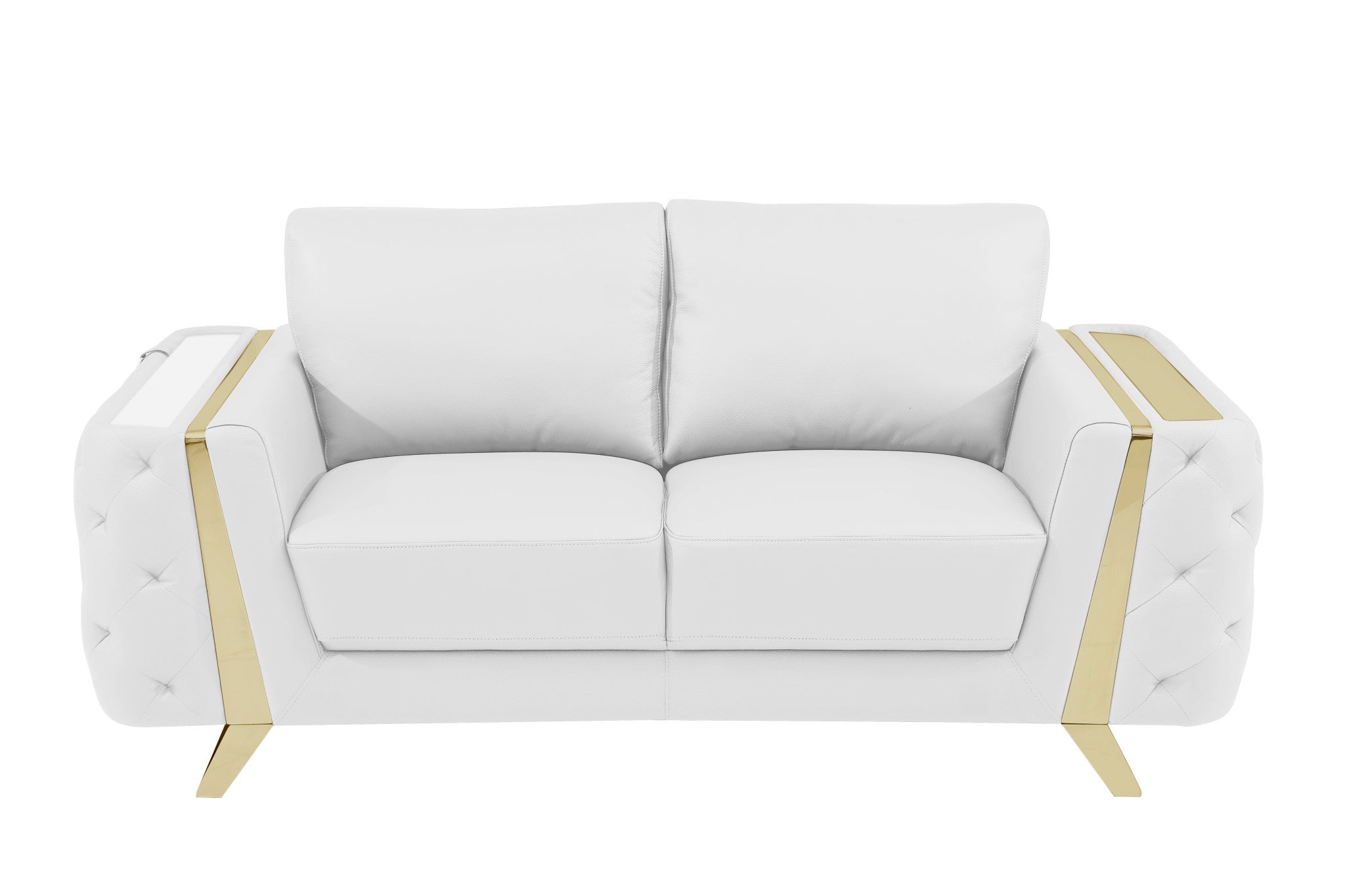 72" White And Gold Genuine Leather Loveseat-2