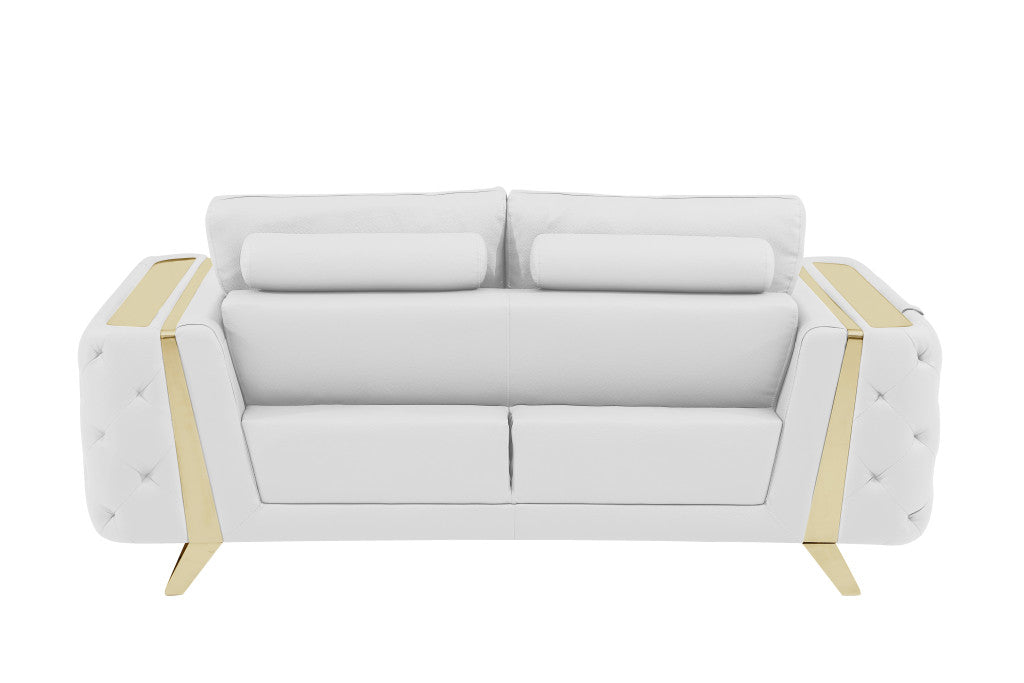 72" White And Gold Genuine Leather Loveseat-3