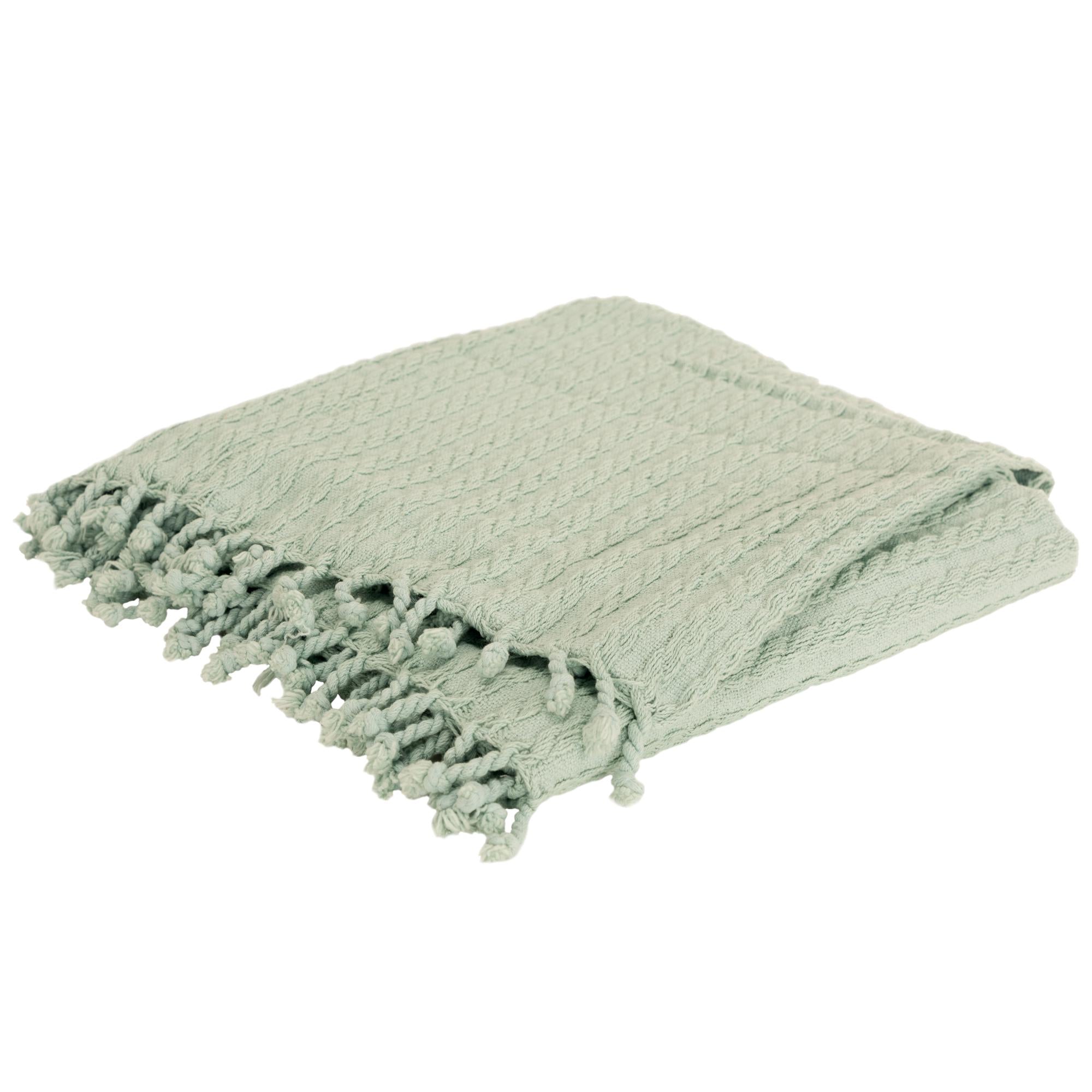 Aqua Knitted 100% Cotton Throw Blanket-0