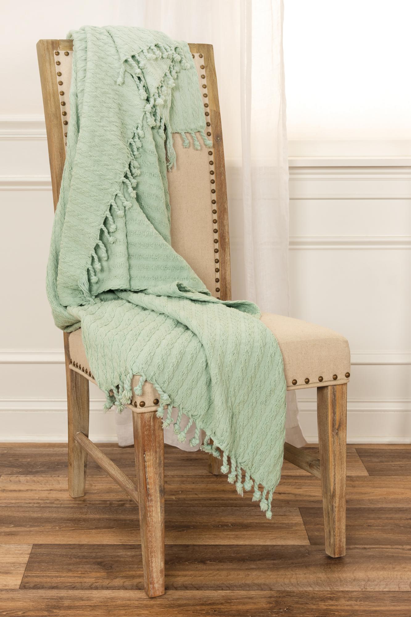 Aqua Knitted 100% Cotton Throw Blanket-4