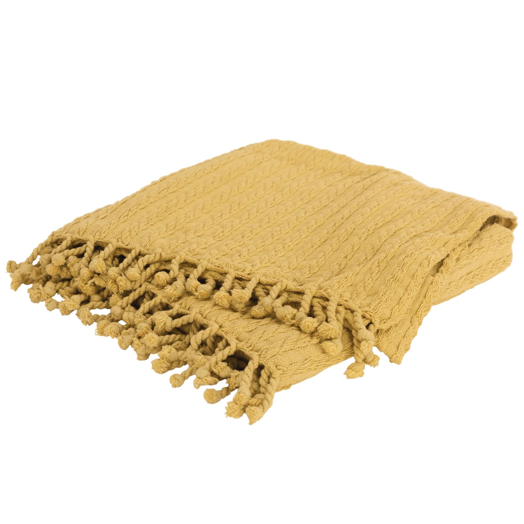 Yellow Knitted 100% Cotton Throw Blanket-0