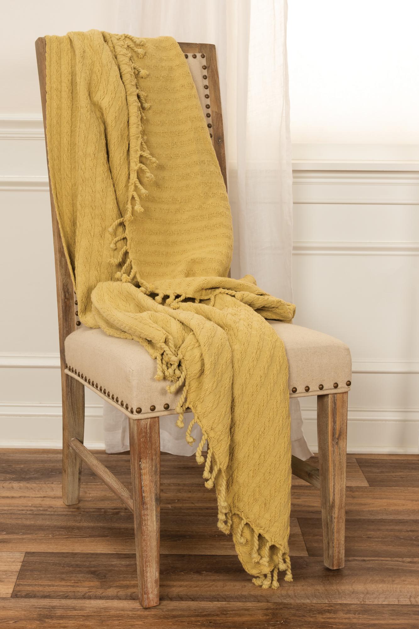 Yellow Knitted 100% Cotton Throw Blanket-2