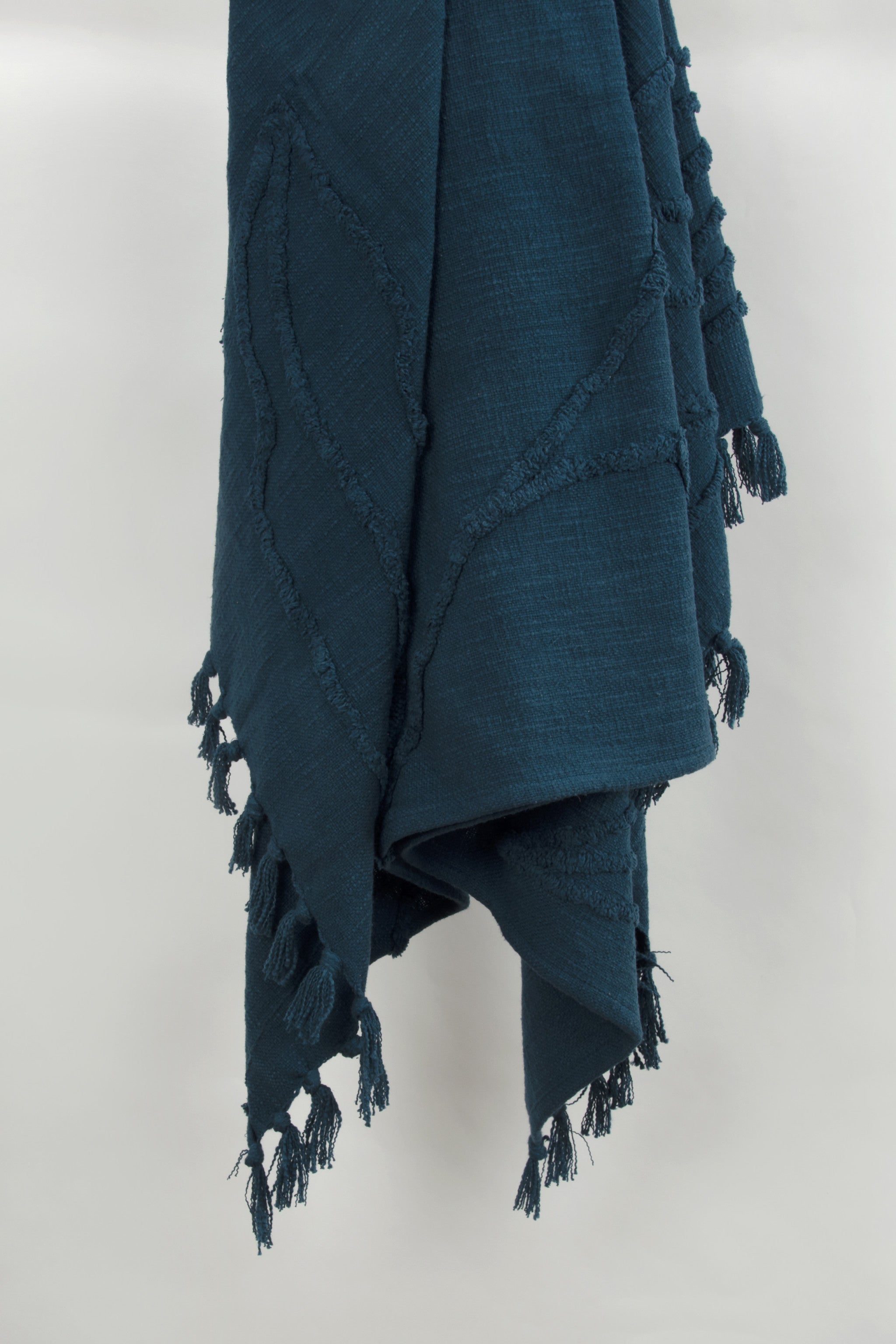 Teal Blue Woven 100% Woven Textured Cotton Throw Blanket-5