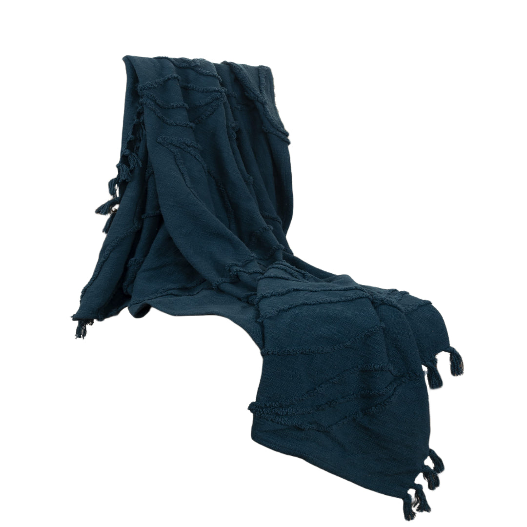 Teal Blue Woven 100% Woven Textured Cotton Throw Blanket-2