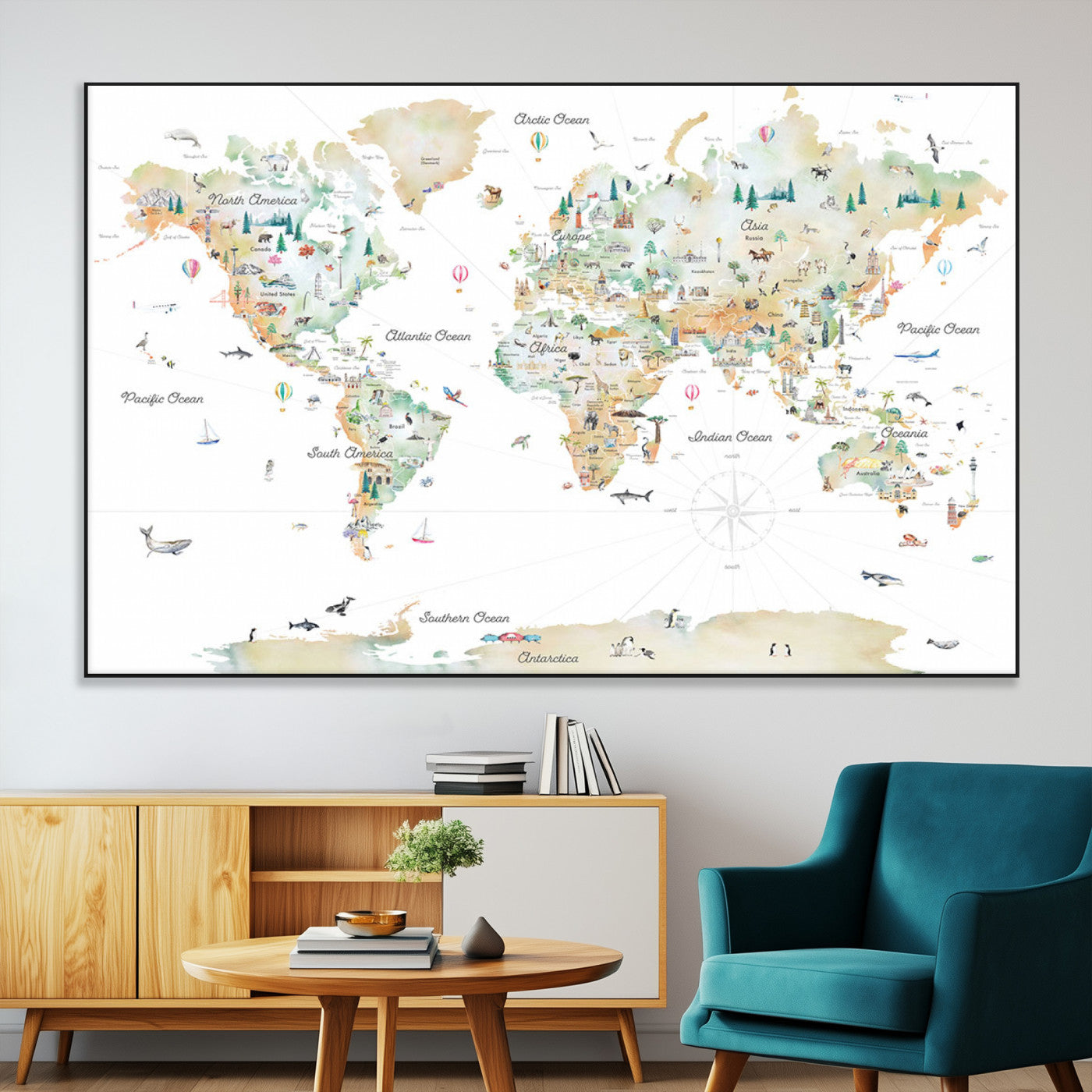 Animal World Map for Kids Room Decor