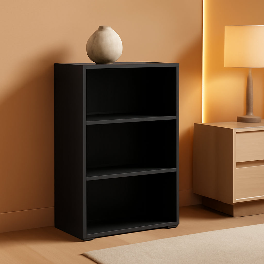 Luder 3 Tier Open Shelf Bookcase Blackwood Wood Finish