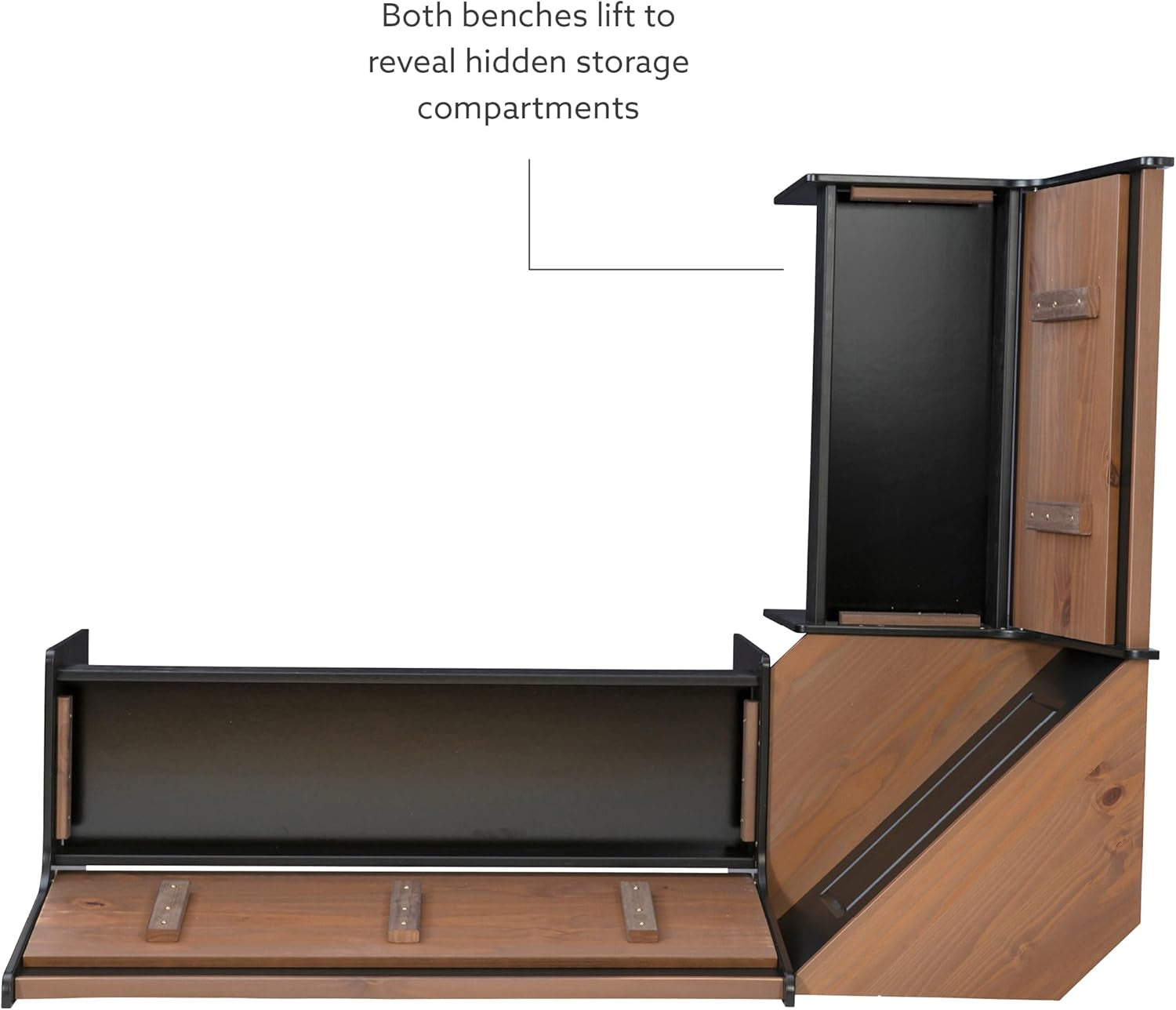 Black Pecan Five Seat Dining Set With Storage Benches