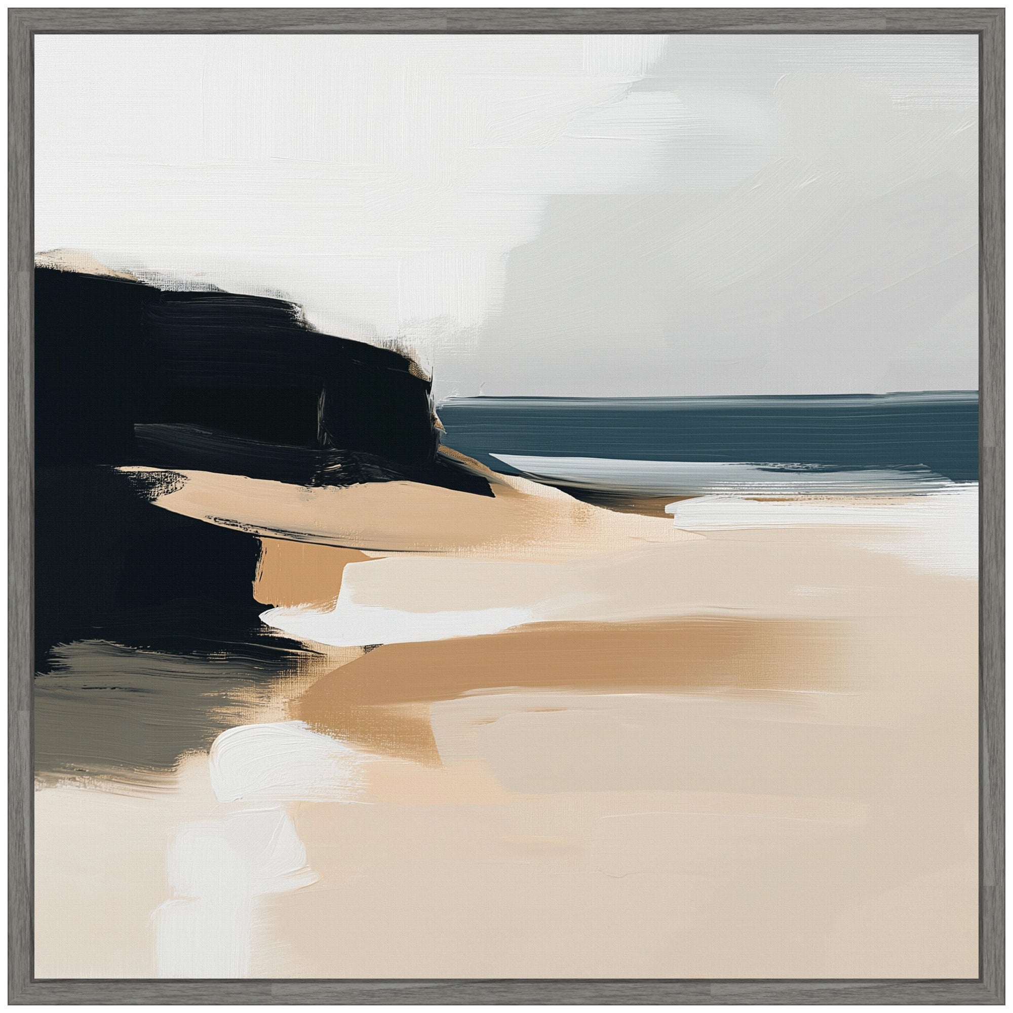 Sylvie Coastal Sand Modern Abstract Landscape I Framed Canvas by The Creative Bunch Studio