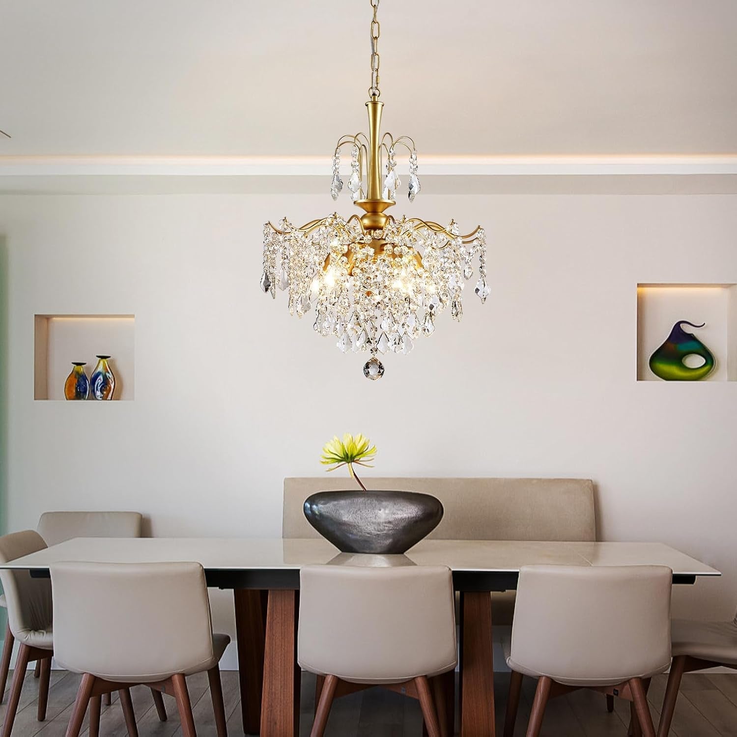 Gold Crystal Chandelier Illumination Six Light Pendant-1