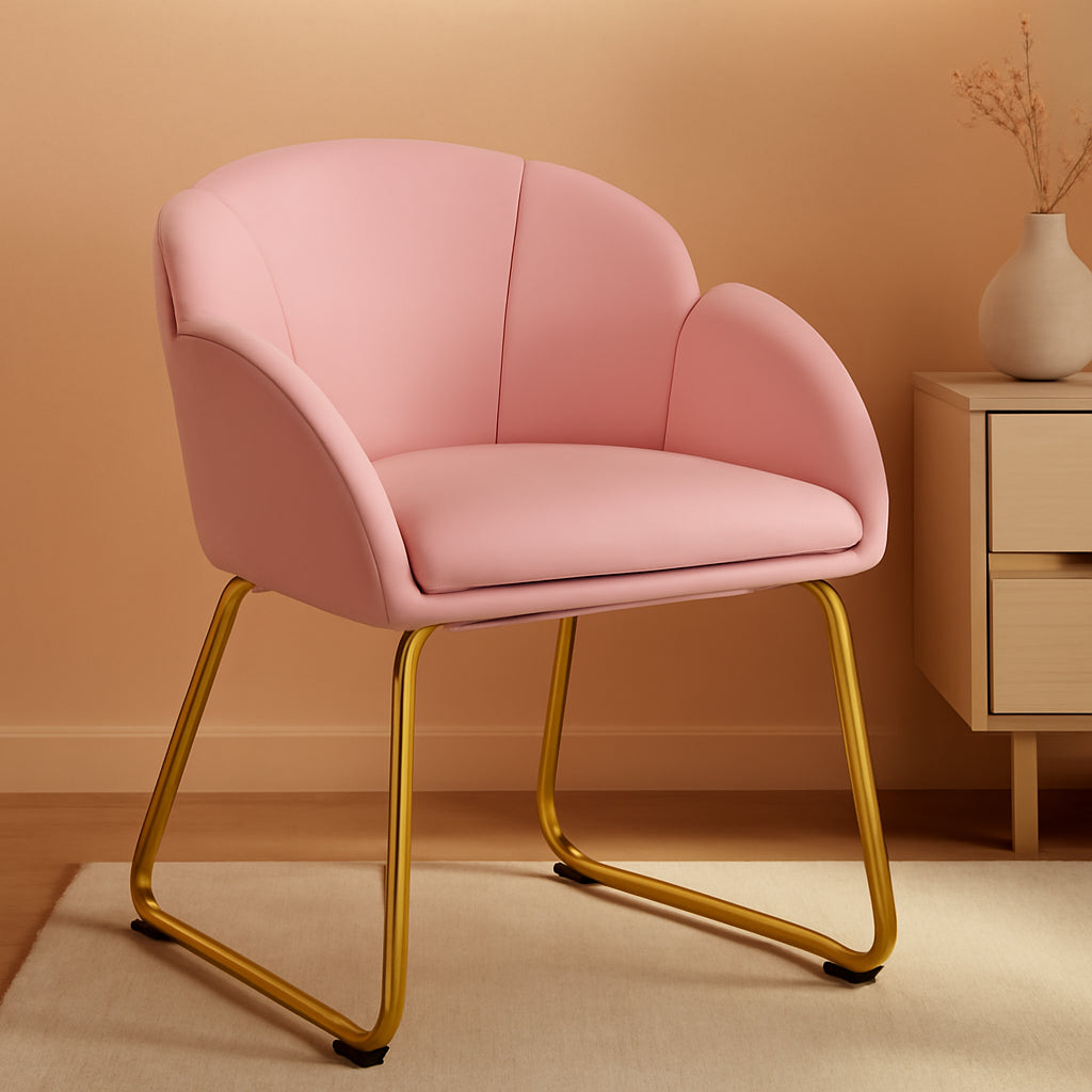 Modern PU Leather Armchair Flower With Golden Legs Pink