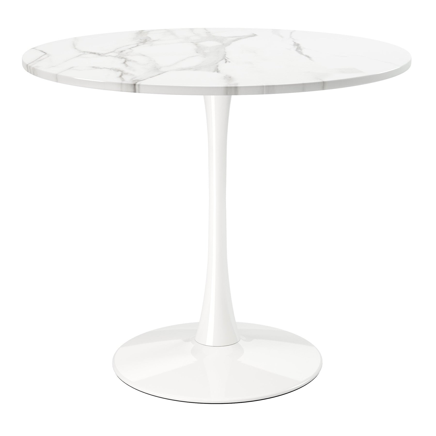 36" White Rounded Metal Pedestal Base Dining Table-0