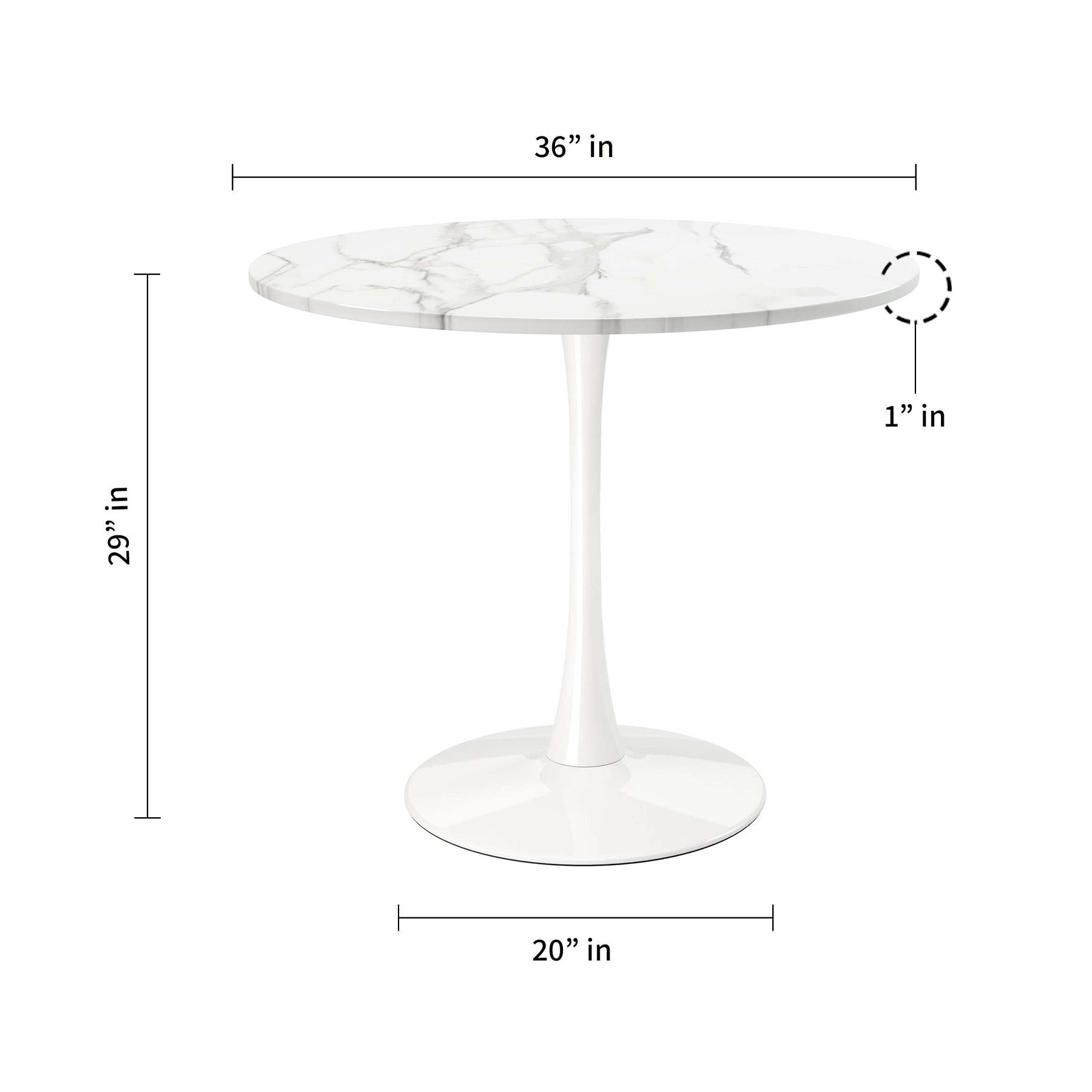 36" White Rounded Metal Pedestal Base Dining Table-4