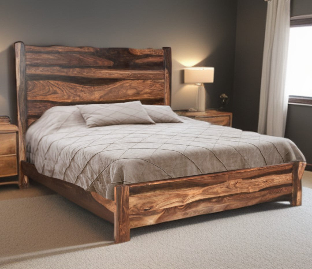 Live Edge Solid Wood Queen Dark Brown Bed-2