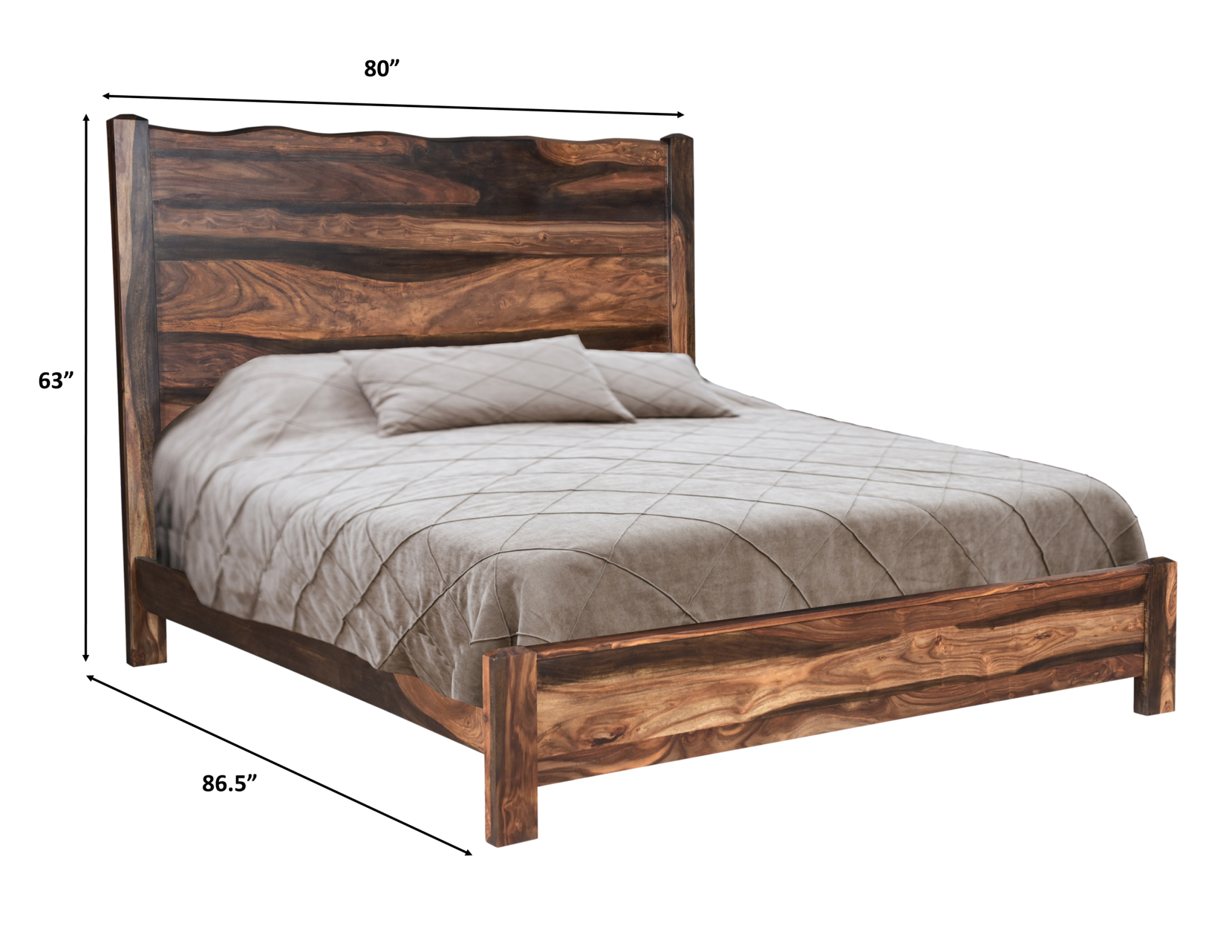 Live Edge Solid Wood King Dark Brown Bed-7