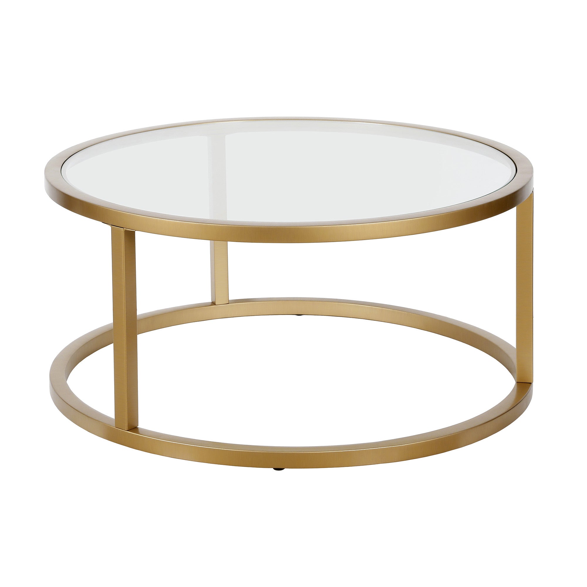 35" Gold Glass And Steel Round Coffee Table-0