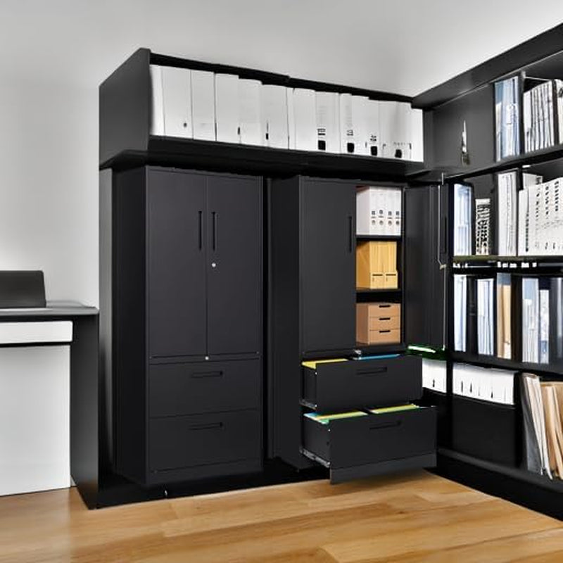 Two Drawer Lateral File Cabinet Locking Metal Storage Cabinet Black For Letter And Legal Files