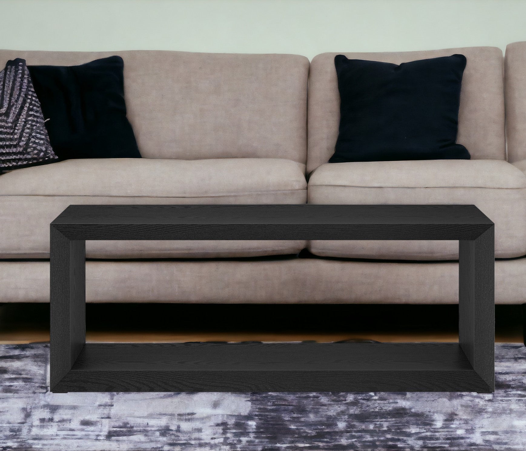 48" Black Faux Wood Coffee Table With Shelf-0