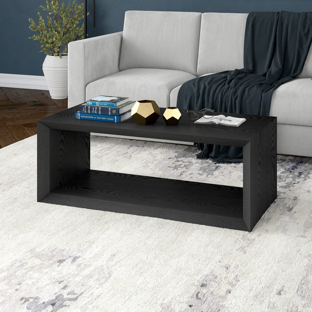 48" Black Faux Wood Coffee Table With Shelf-4