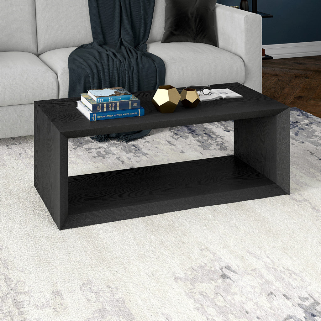 48" Black Faux Wood Coffee Table With Shelf-5