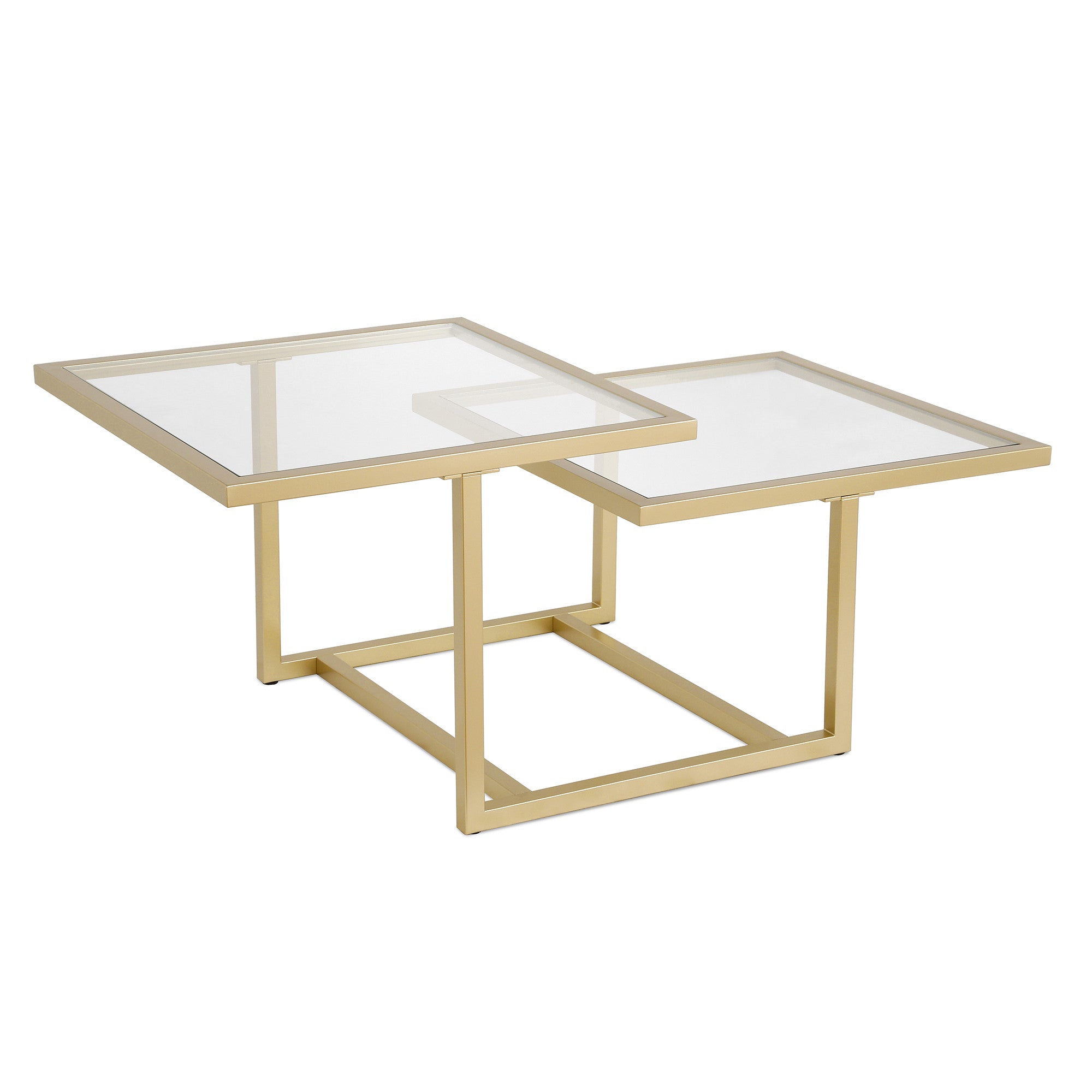 43" Gold Glass And Steel Square Coffee Table With Two Shelves-0