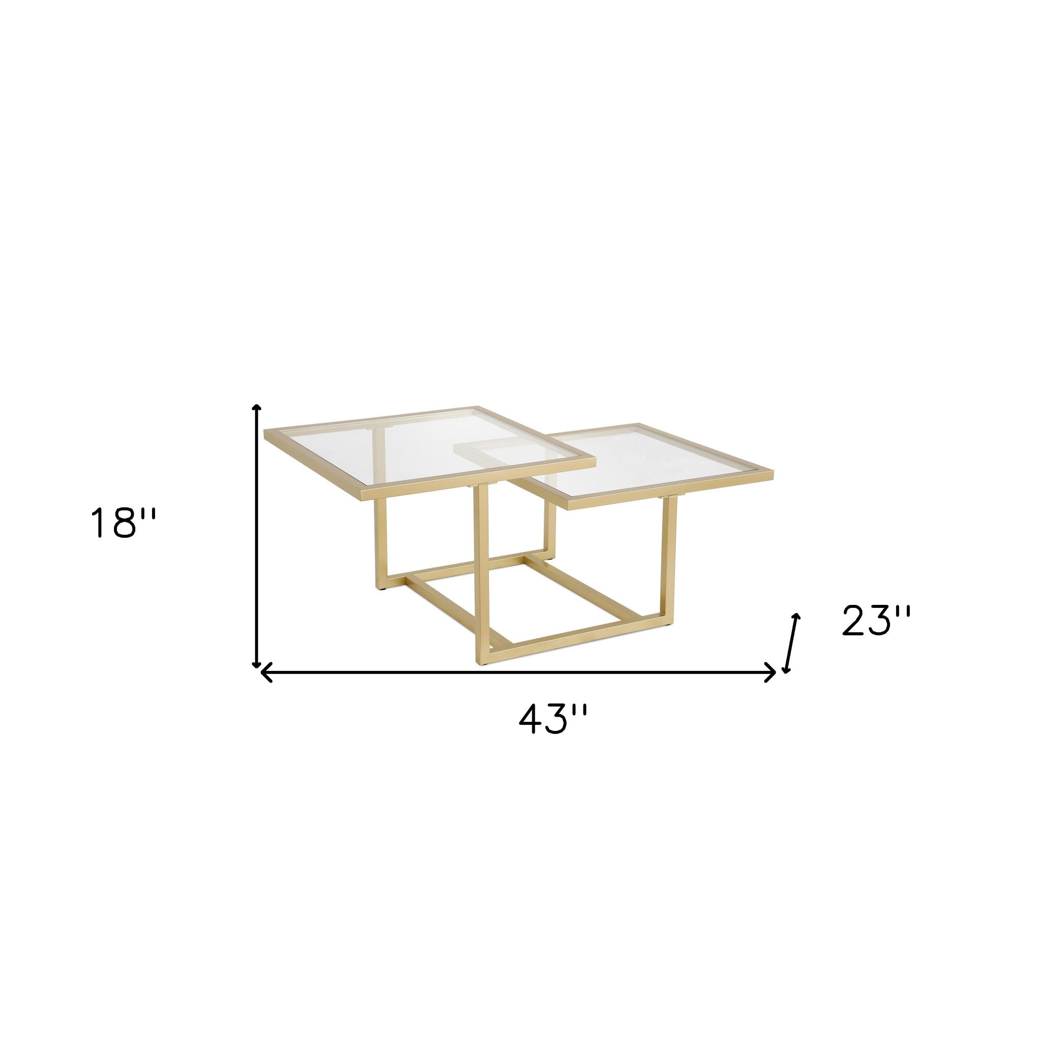 43" Gold Glass And Steel Square Coffee Table With Two Shelves-8