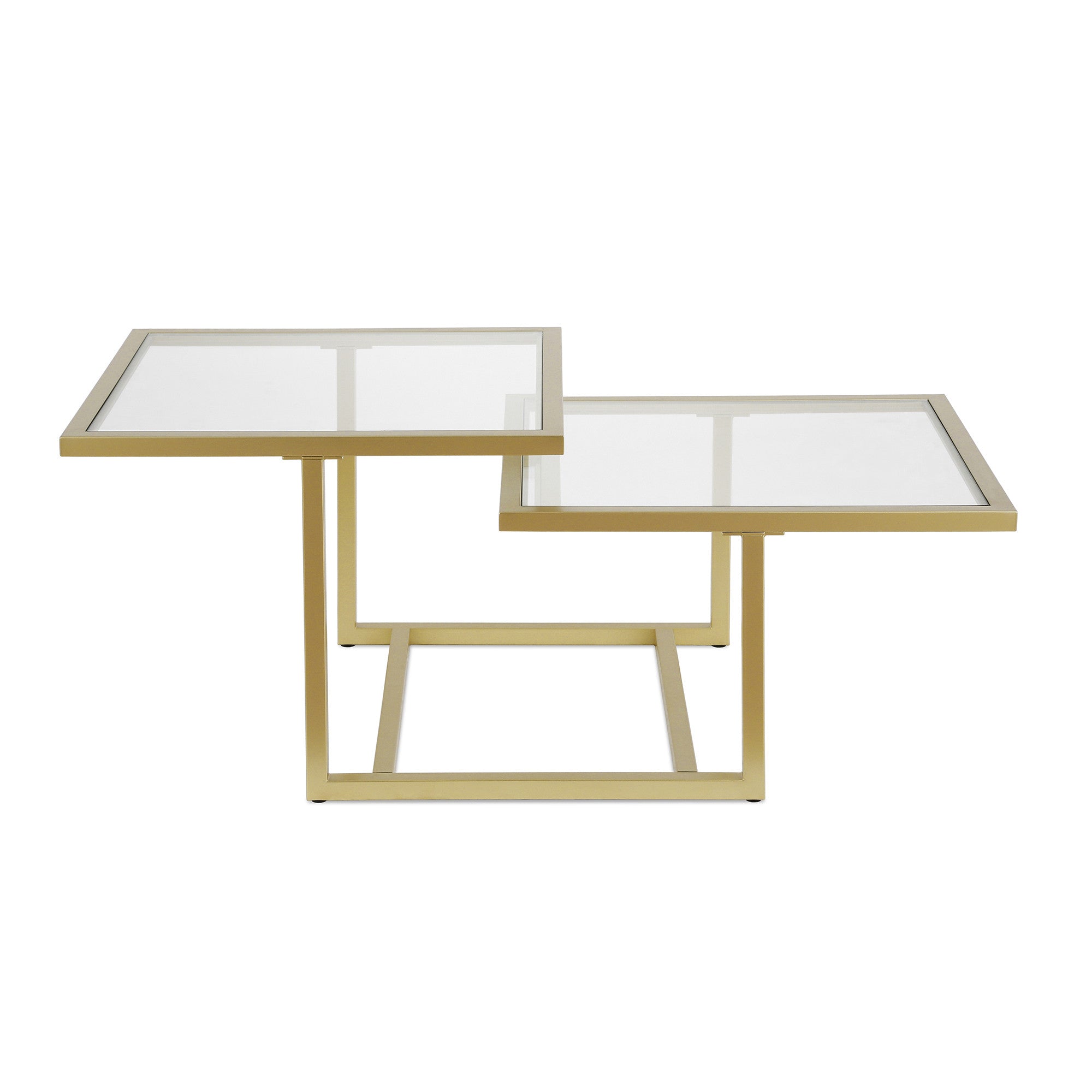 43" Gold Glass And Steel Square Coffee Table With Two Shelves-2