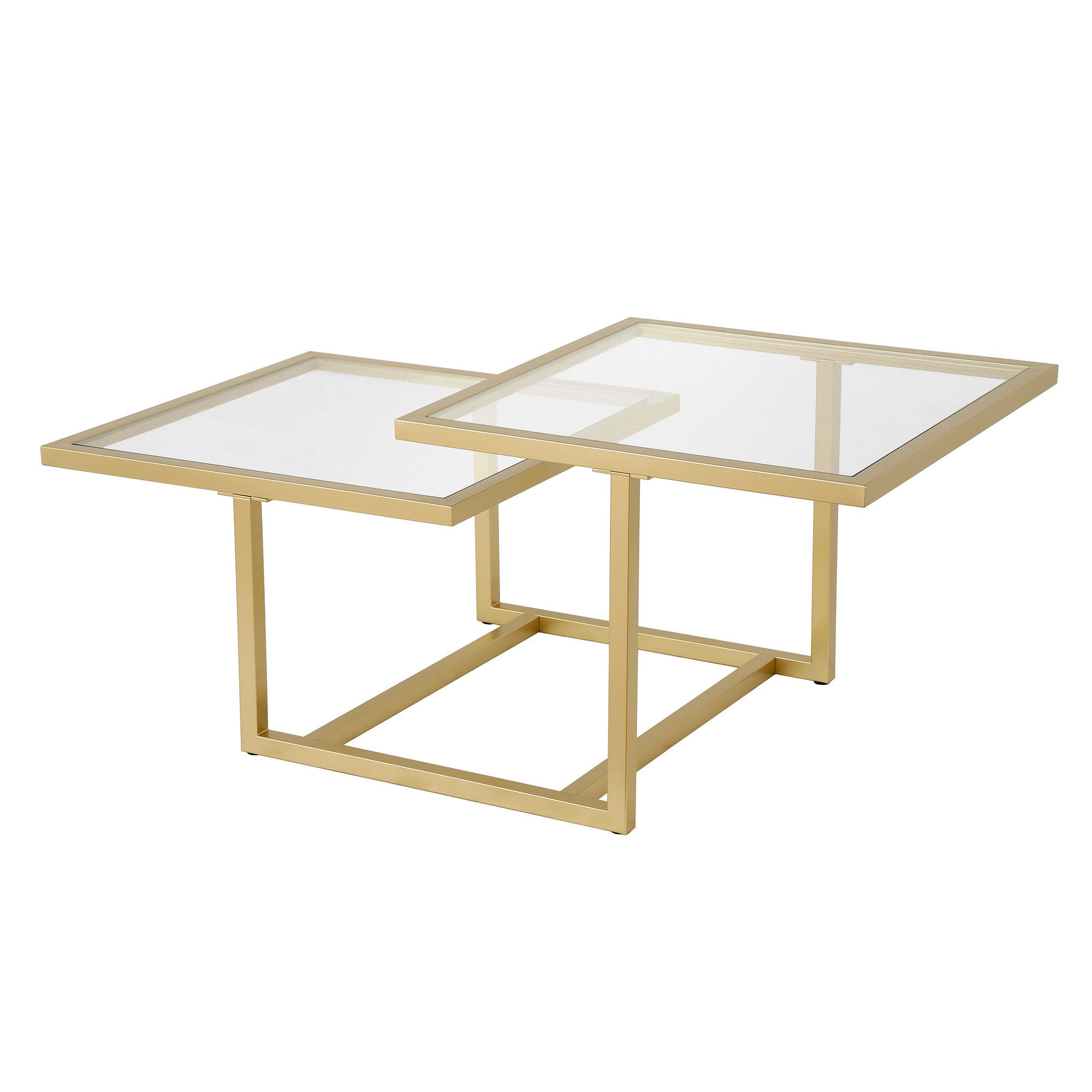 43" Gold Glass And Steel Square Coffee Table With Two Shelves-4