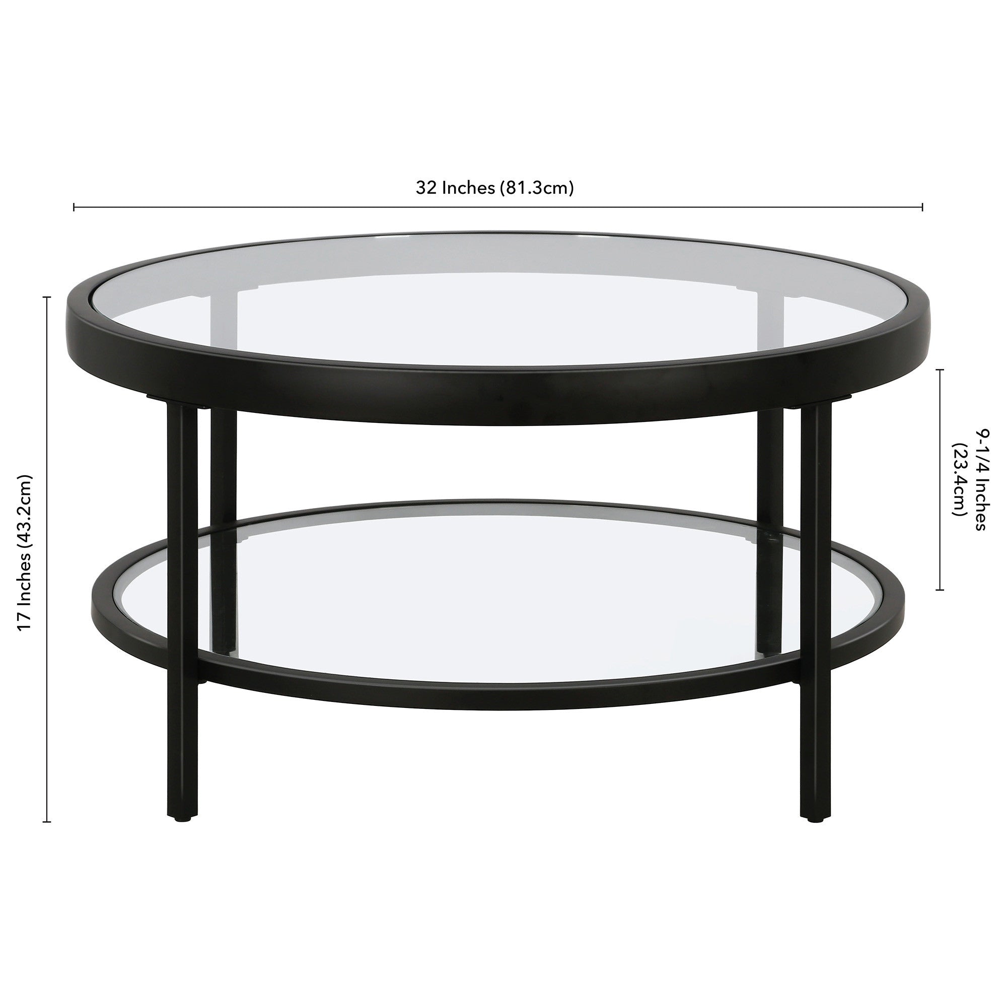 32" Black Glass And Steel Round Coffee Table With Shelf-7