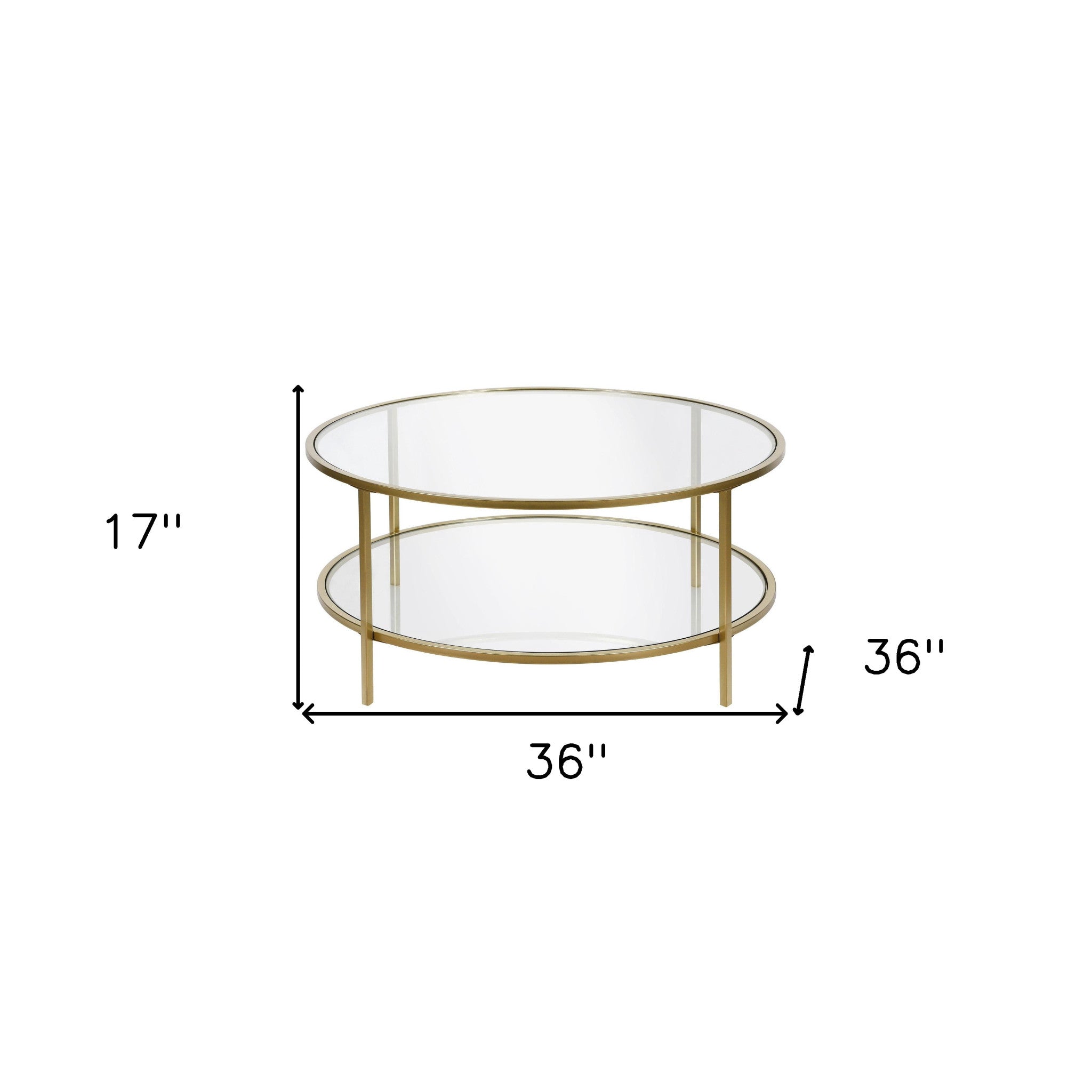 36" Gold Glass And Steel Round Coffee Table With Shelf-5