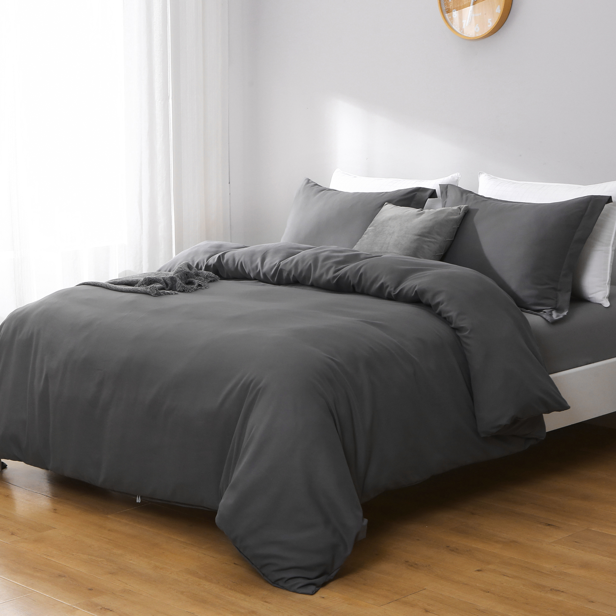 Dark Slate Gray King Microfiber 1400 Thread Count Washable Duvet Cover Set-7