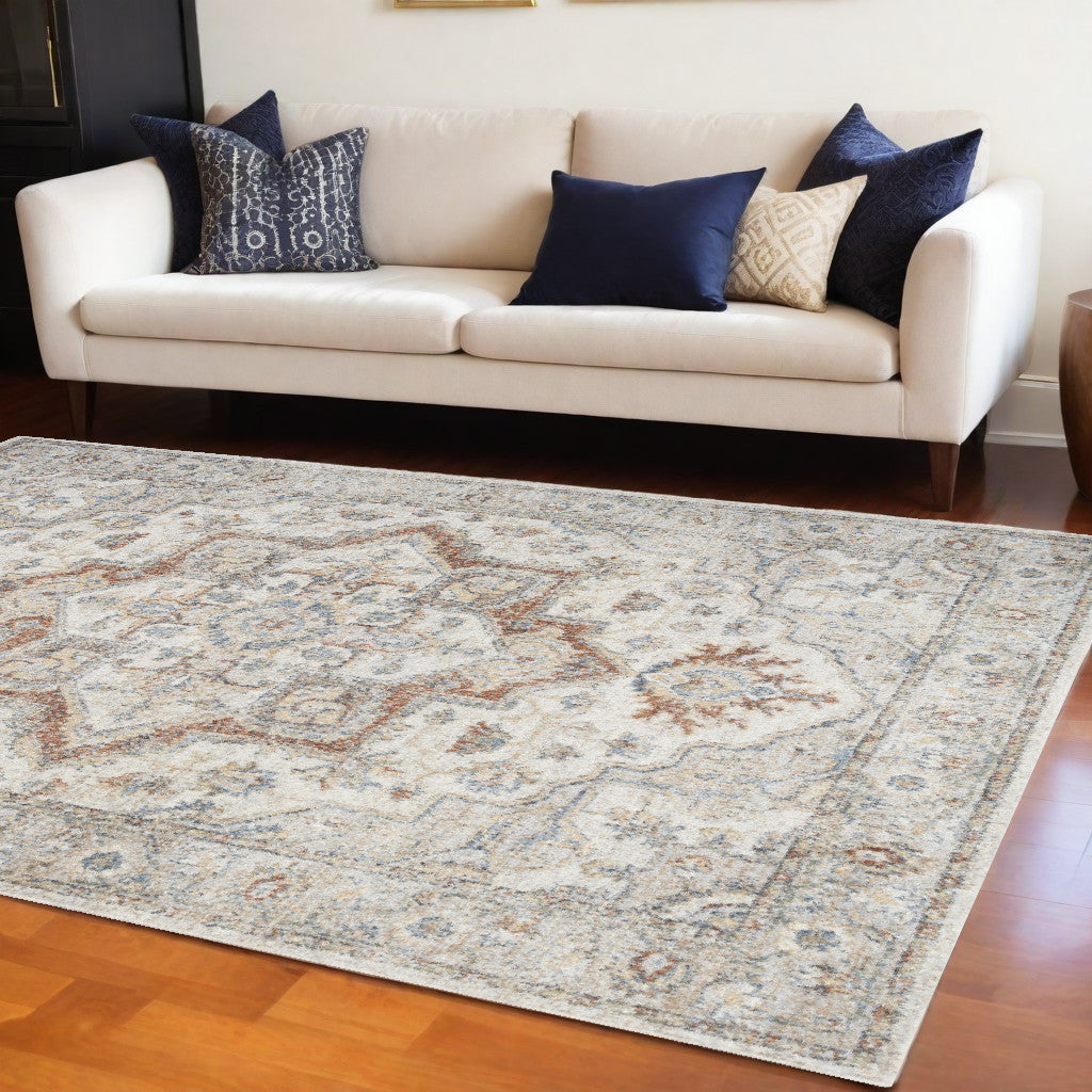 8' X 10' Gray Oriental Power Loom Washable Area Rug-0