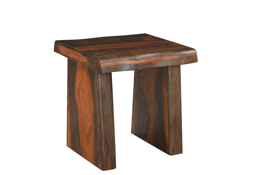 23" Dark Brown And Brown Wood Solid Wood Square End Table-4