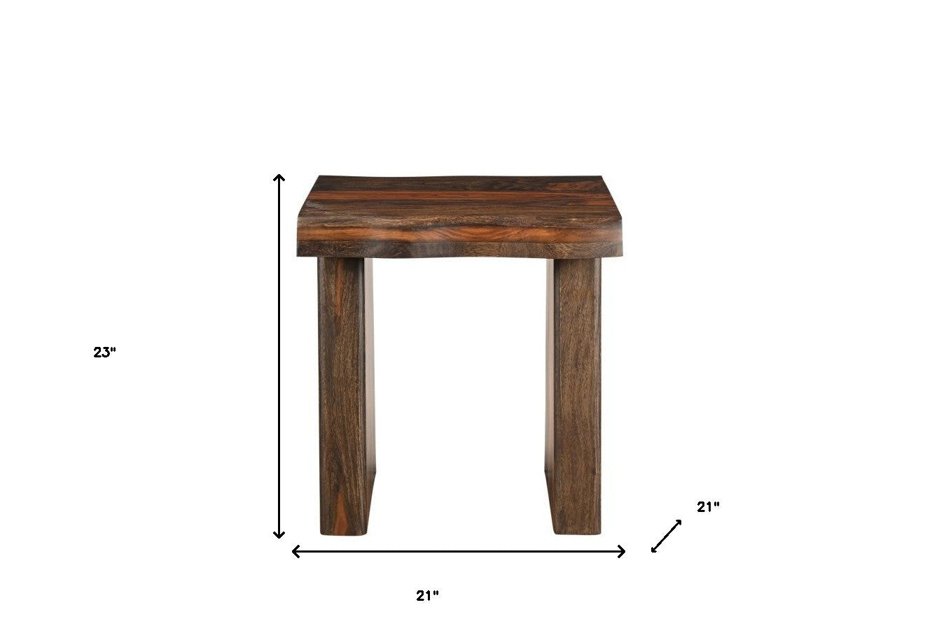 23" Dark Brown And Brown Wood Solid Wood Square End Table-5