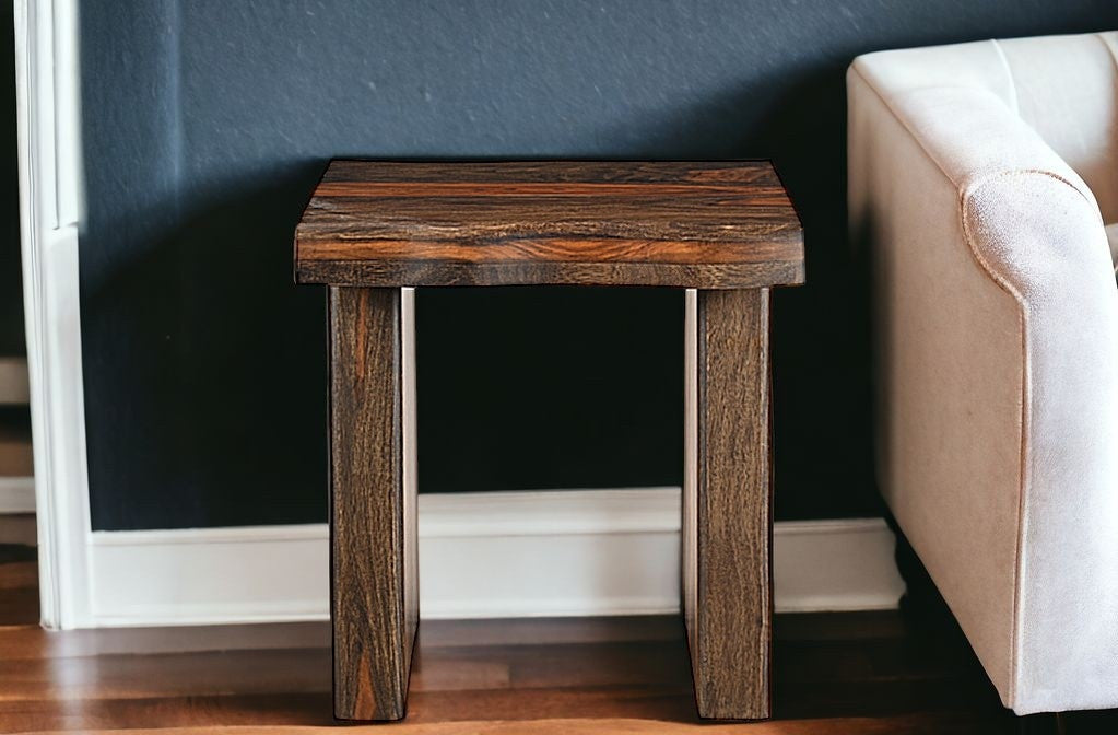 23" Dark Brown And Brown Wood Solid Wood Square End Table-1