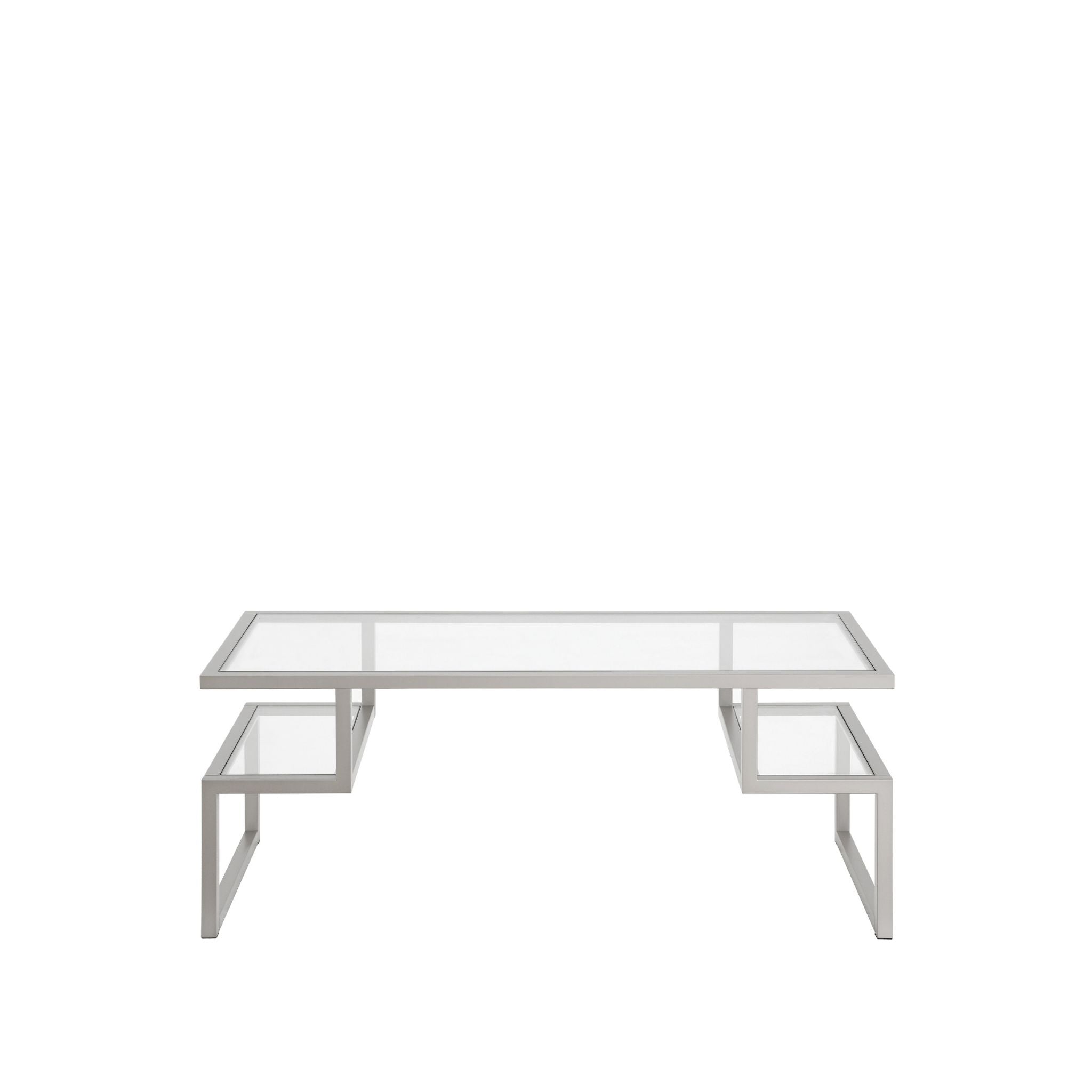 45" Silver Glass And Steel Coffee Table With Two Shelves-3