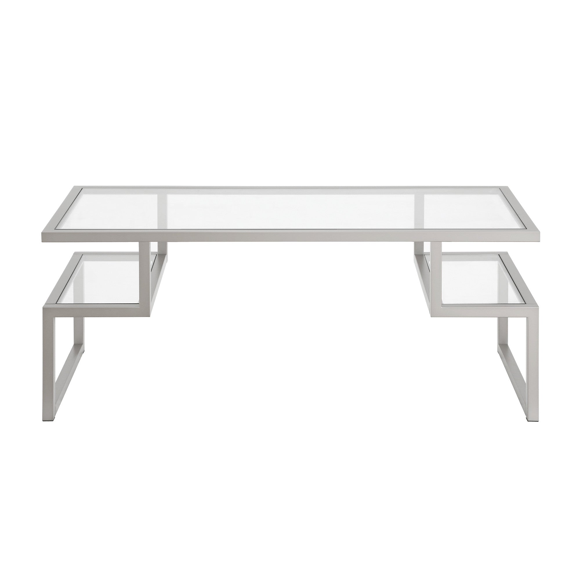 45" Silver Glass And Steel Coffee Table With Two Shelves-2