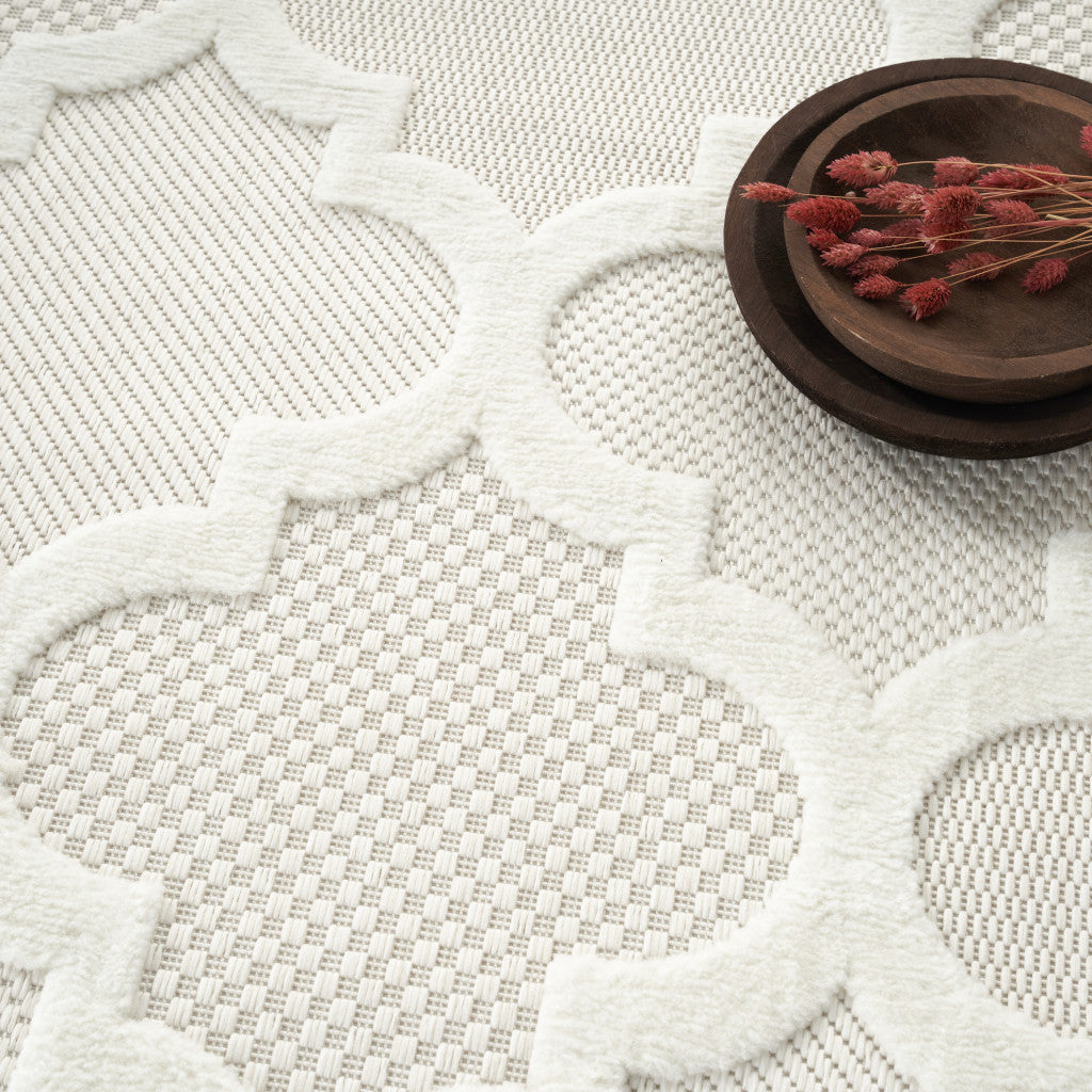 9' X 12' Cream Geometric Flatweave Area Rug-5