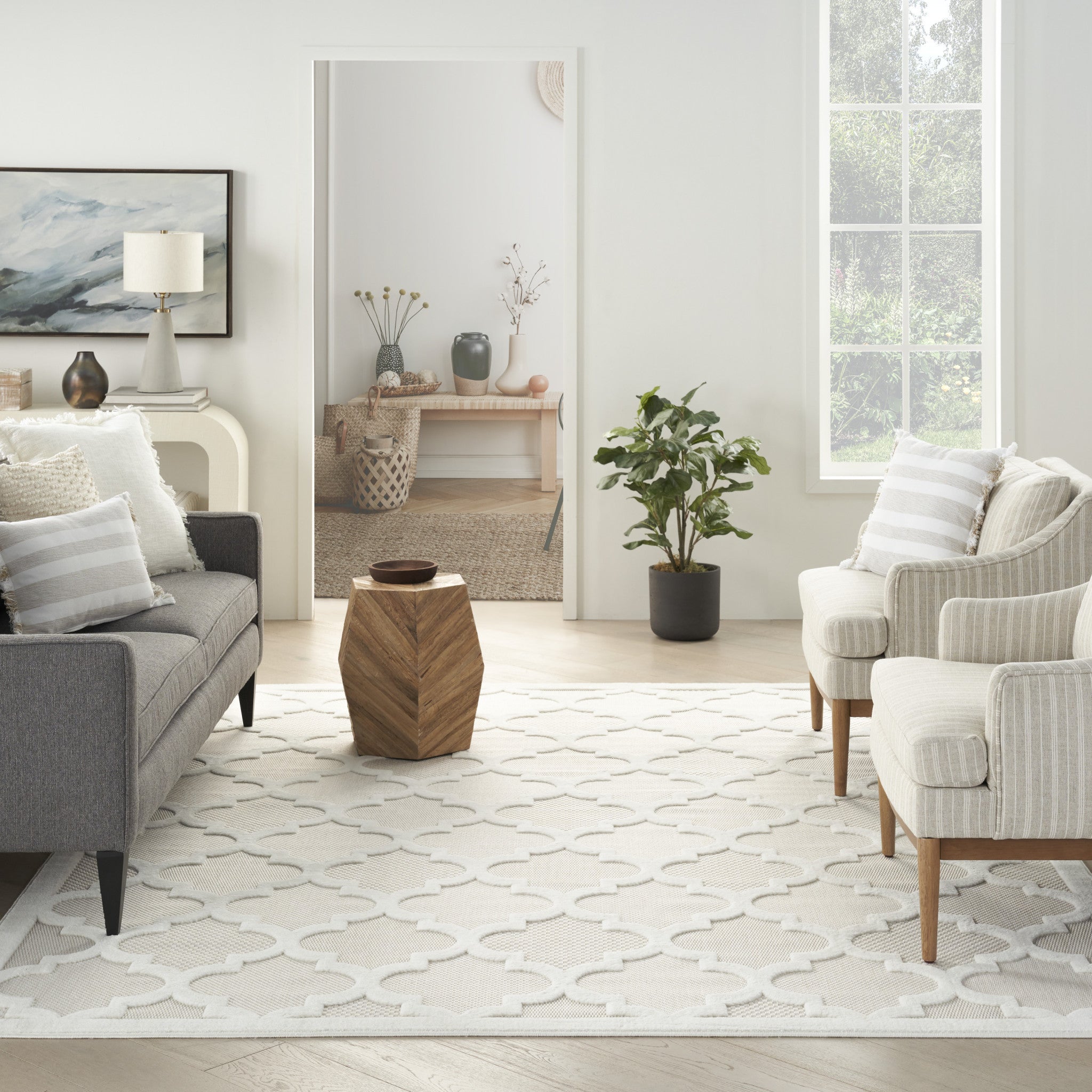 9' X 12' Cream Geometric Flatweave Area Rug-8