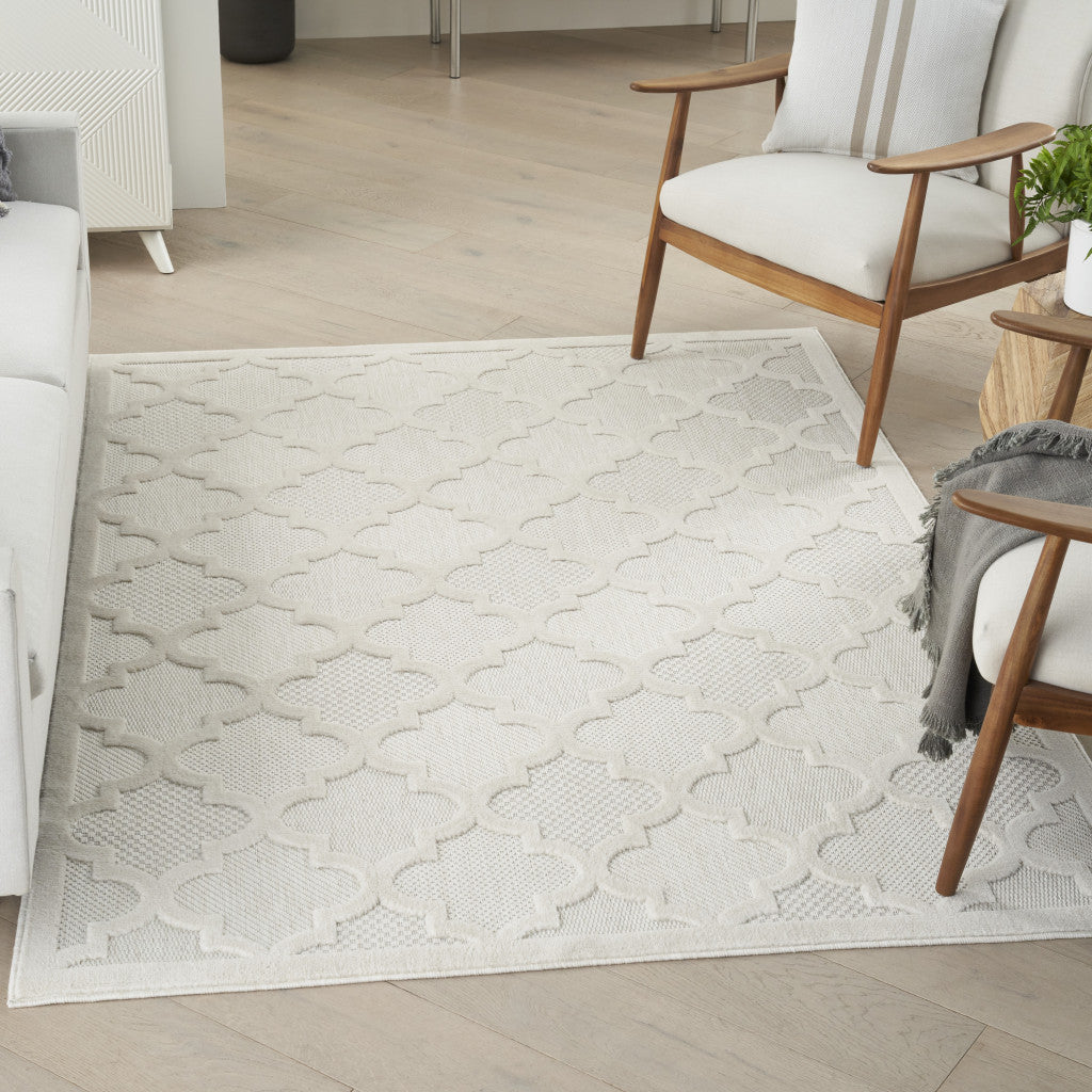 6' X 9' Cream Geometric Flatweave Area Rug-5