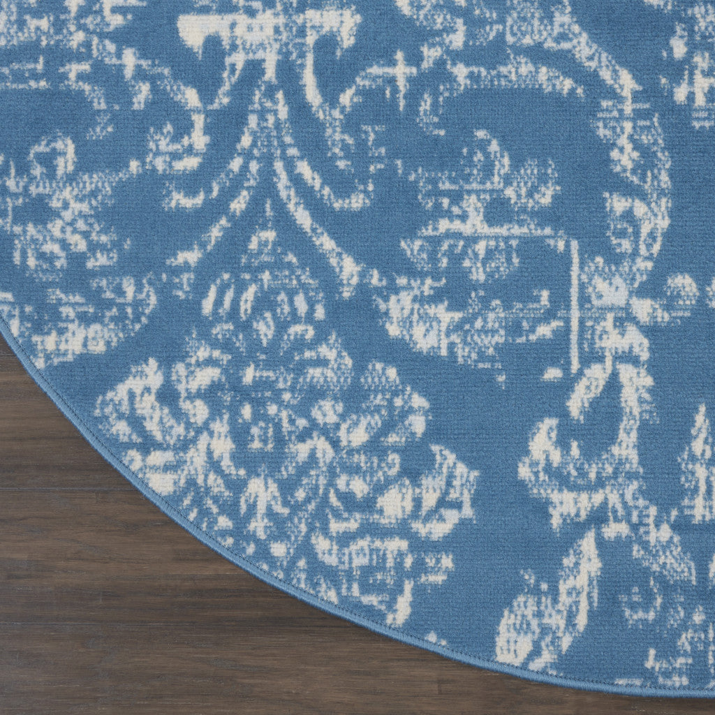 5' Blue Round Damask Power Loom Area Rug-6