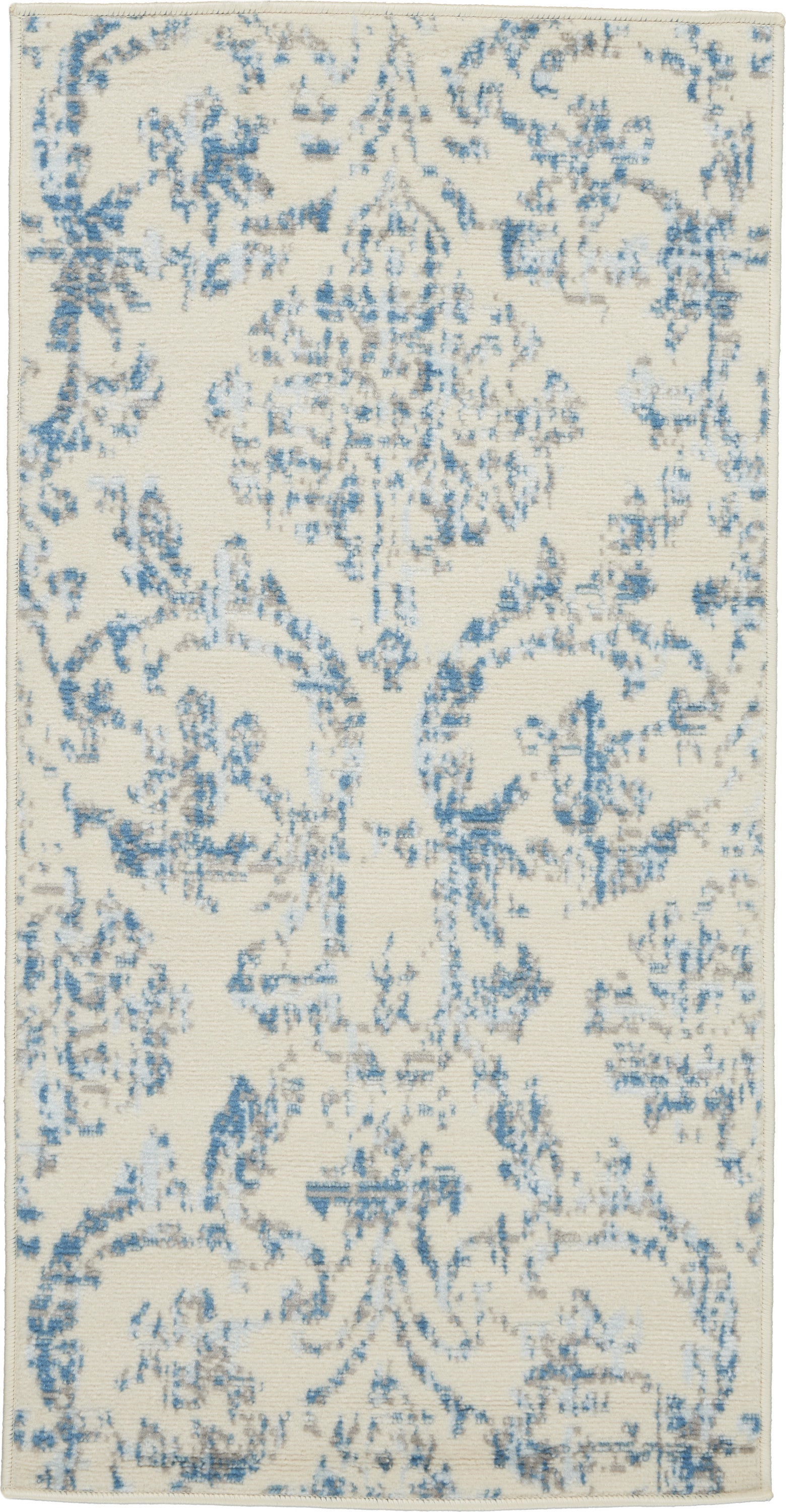 2' X 4' Cream Damask Power Loom Area Rug-0