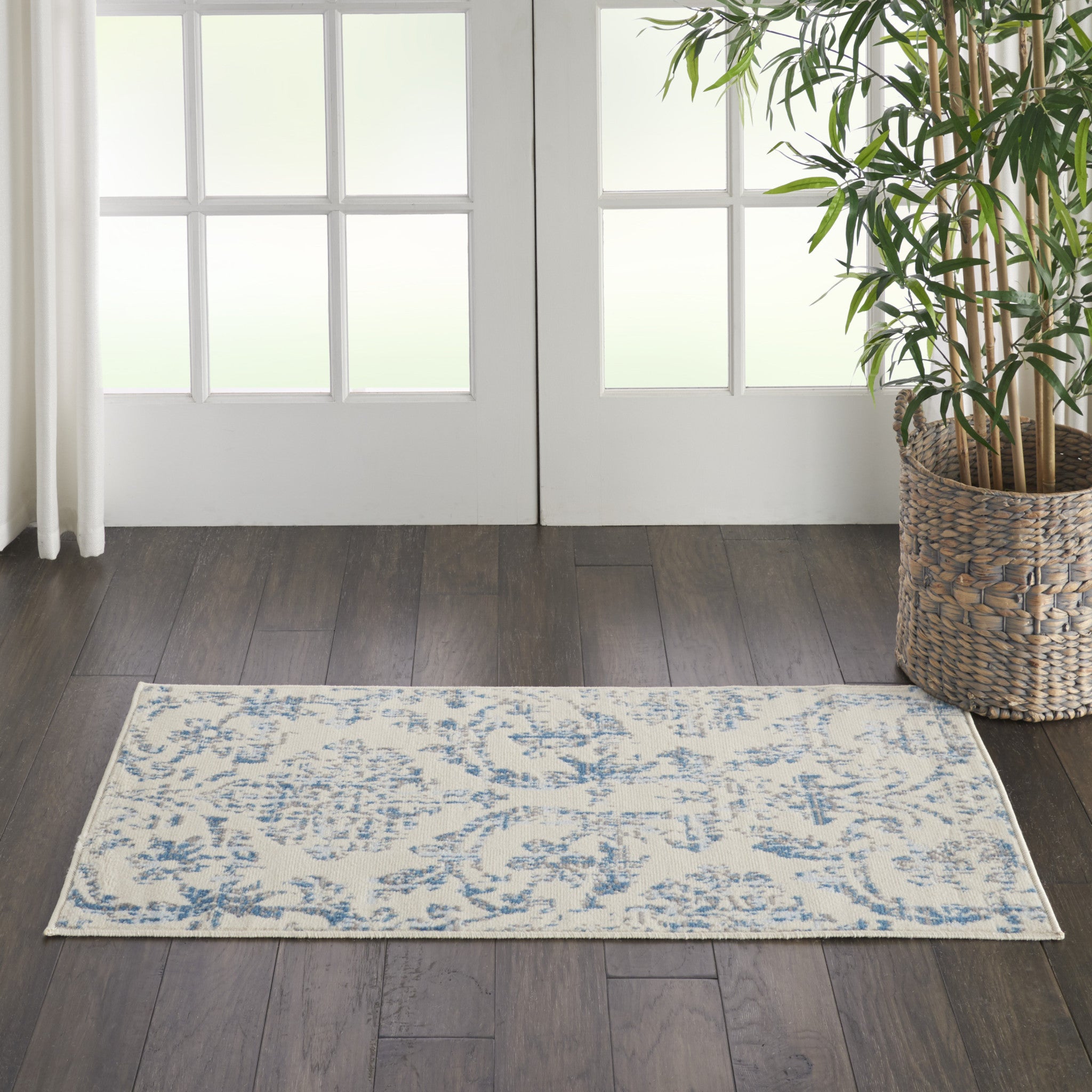 2' X 4' Cream Damask Power Loom Area Rug-3