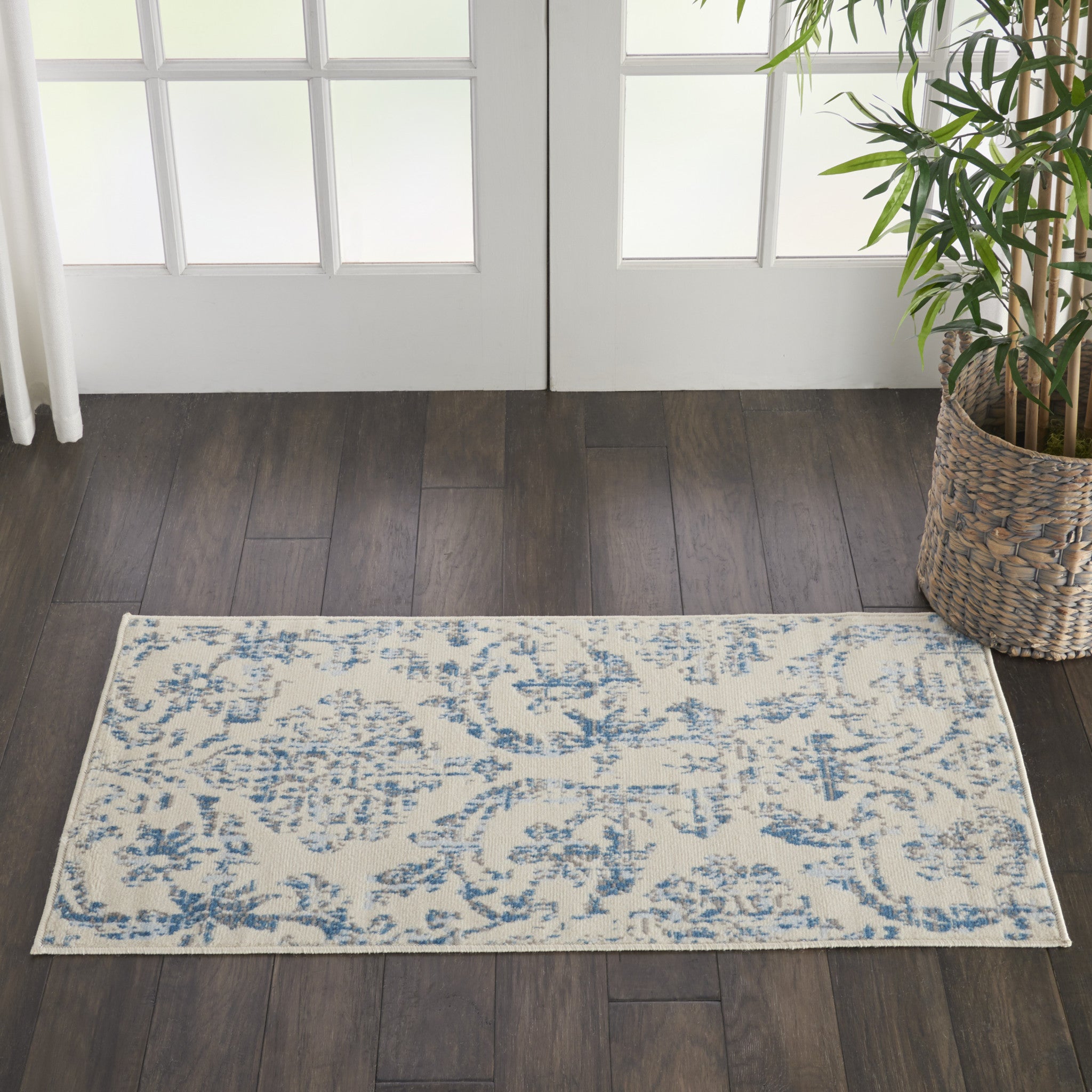 2' X 4' Cream Damask Power Loom Area Rug-4