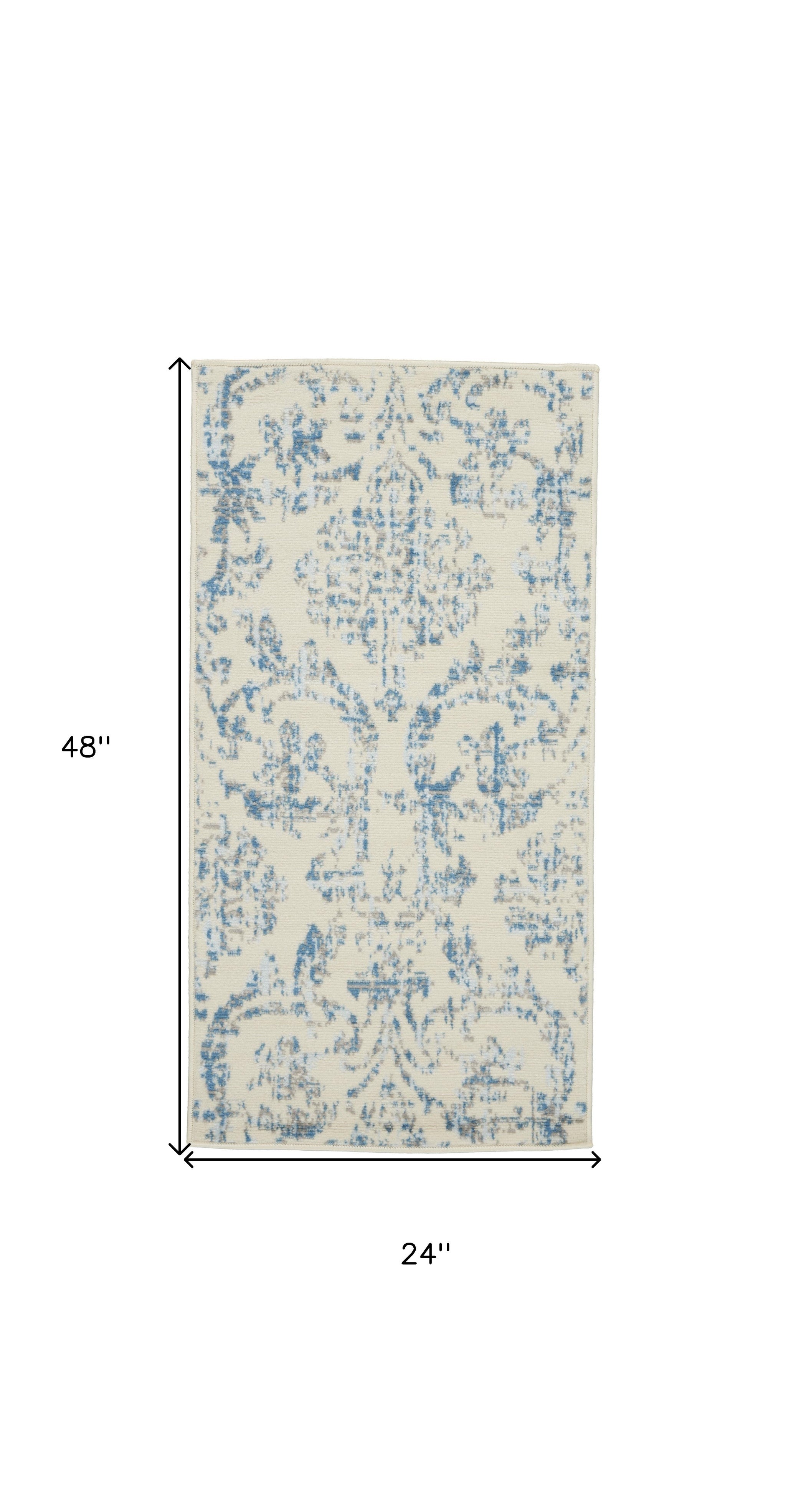 2' X 4' Cream Damask Power Loom Area Rug-5