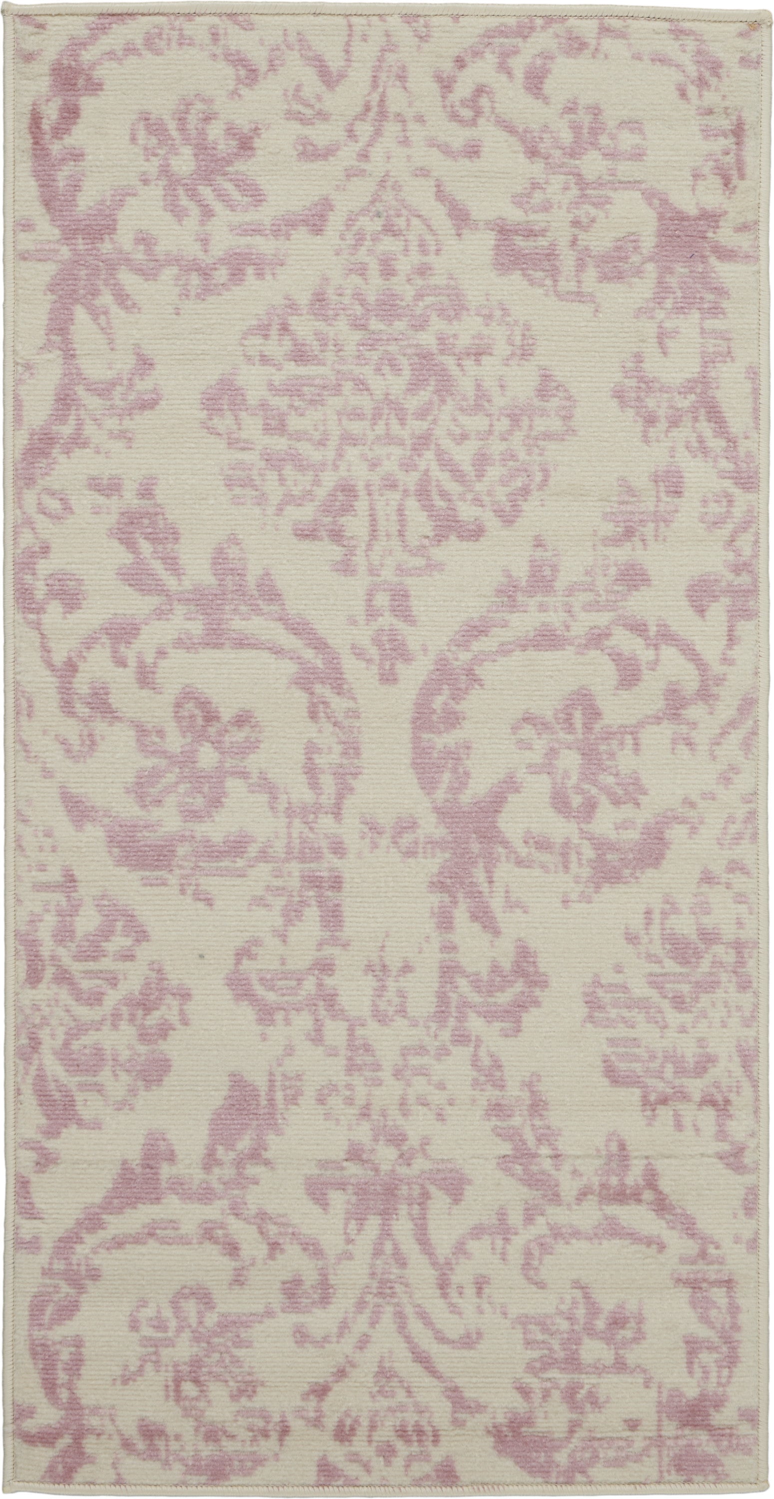 2' X 4' Cream Damask Power Loom Area Rug-0